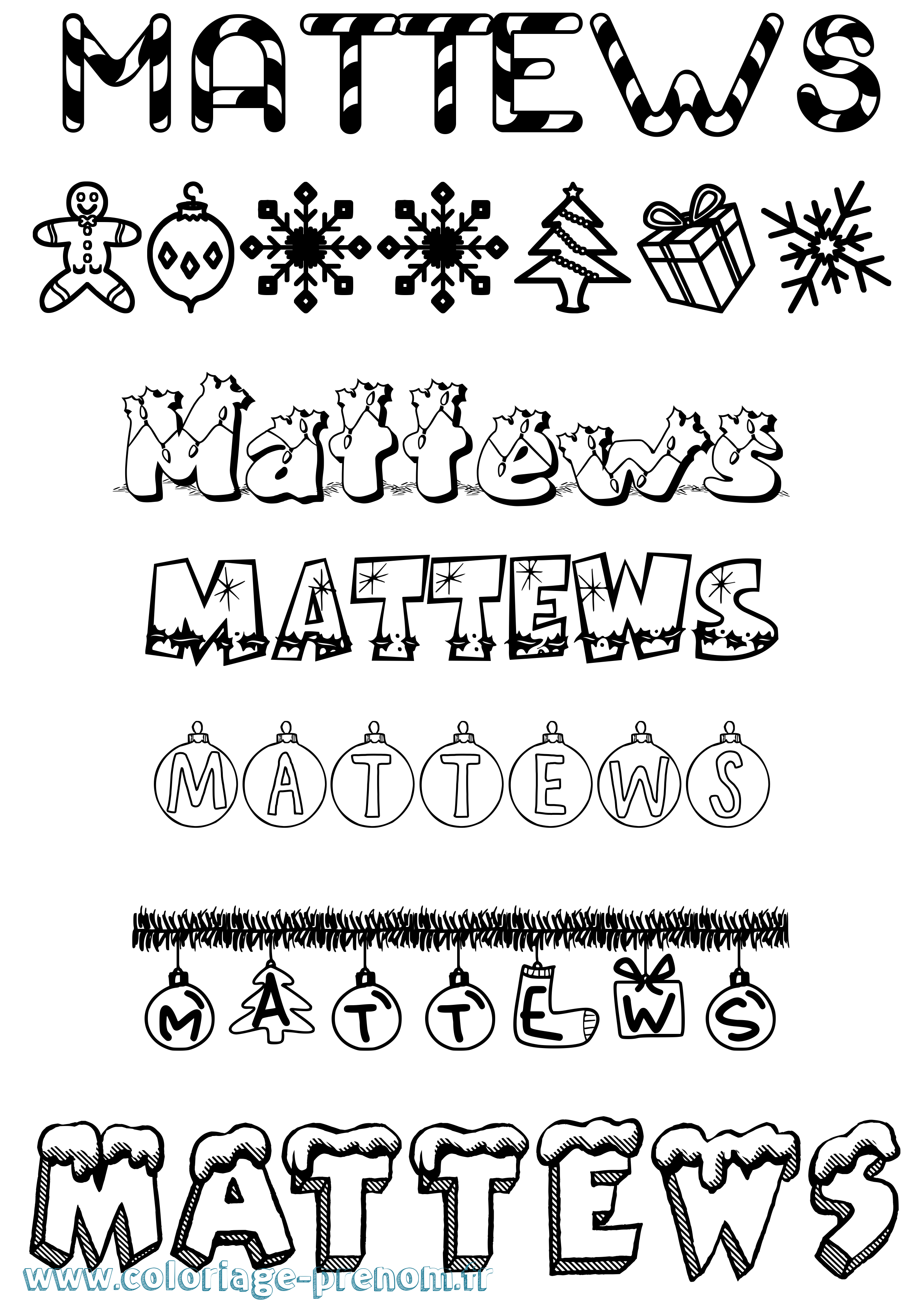 Coloriage prénom Mattews Noël