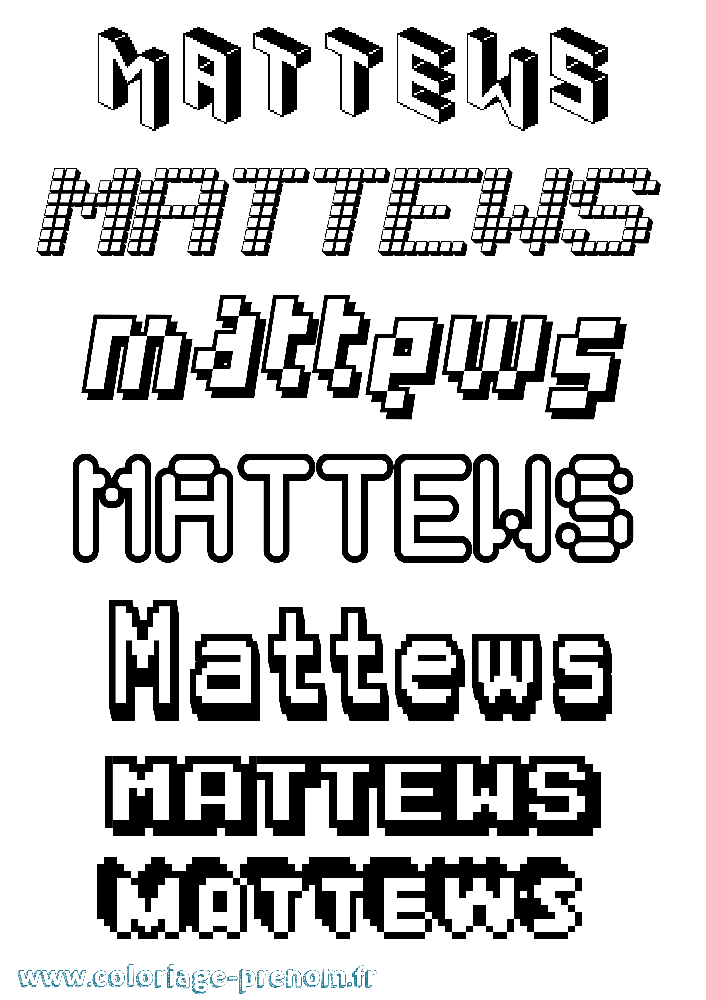 Coloriage prénom Mattews Pixel