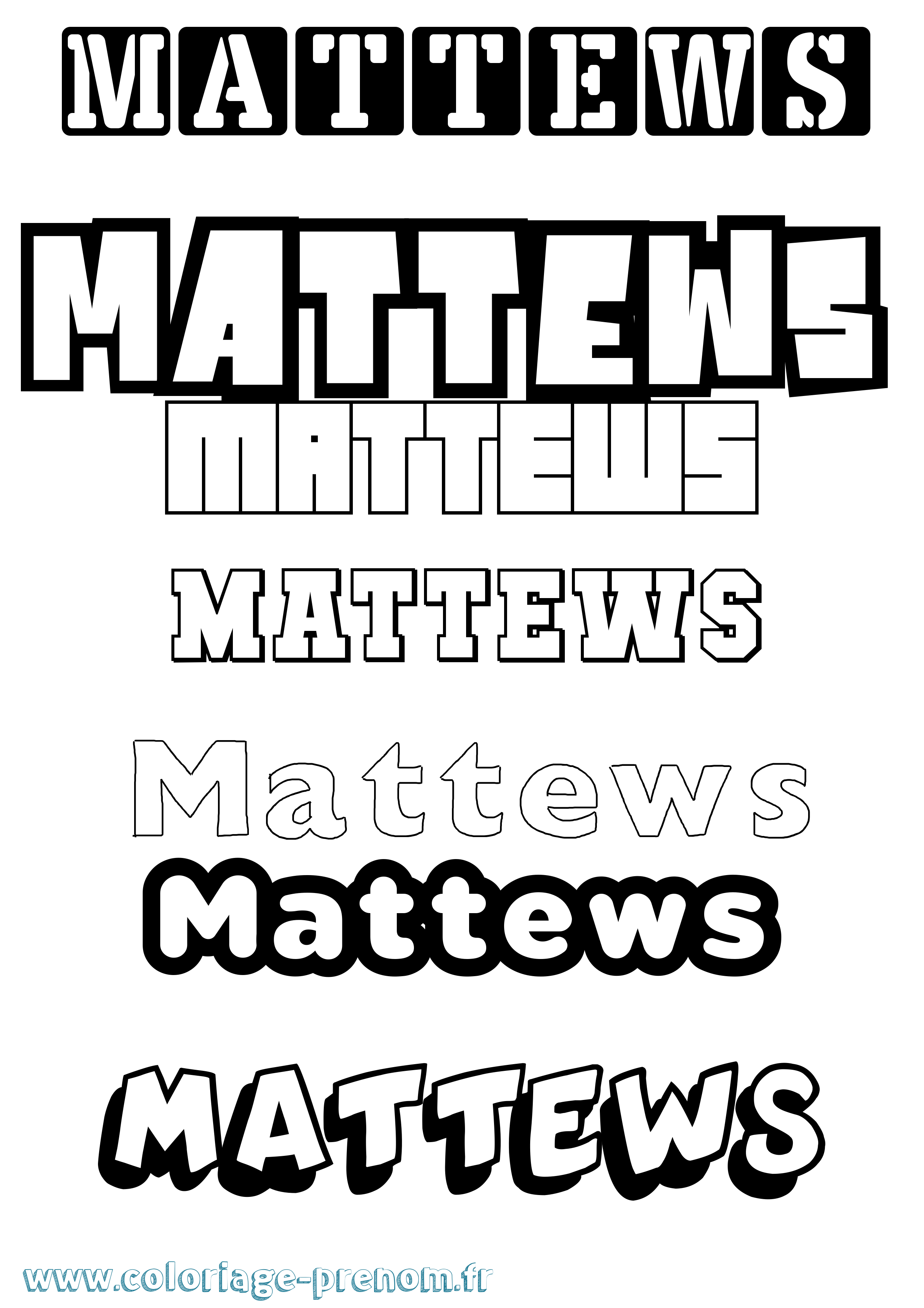 Coloriage prénom Mattews Simple