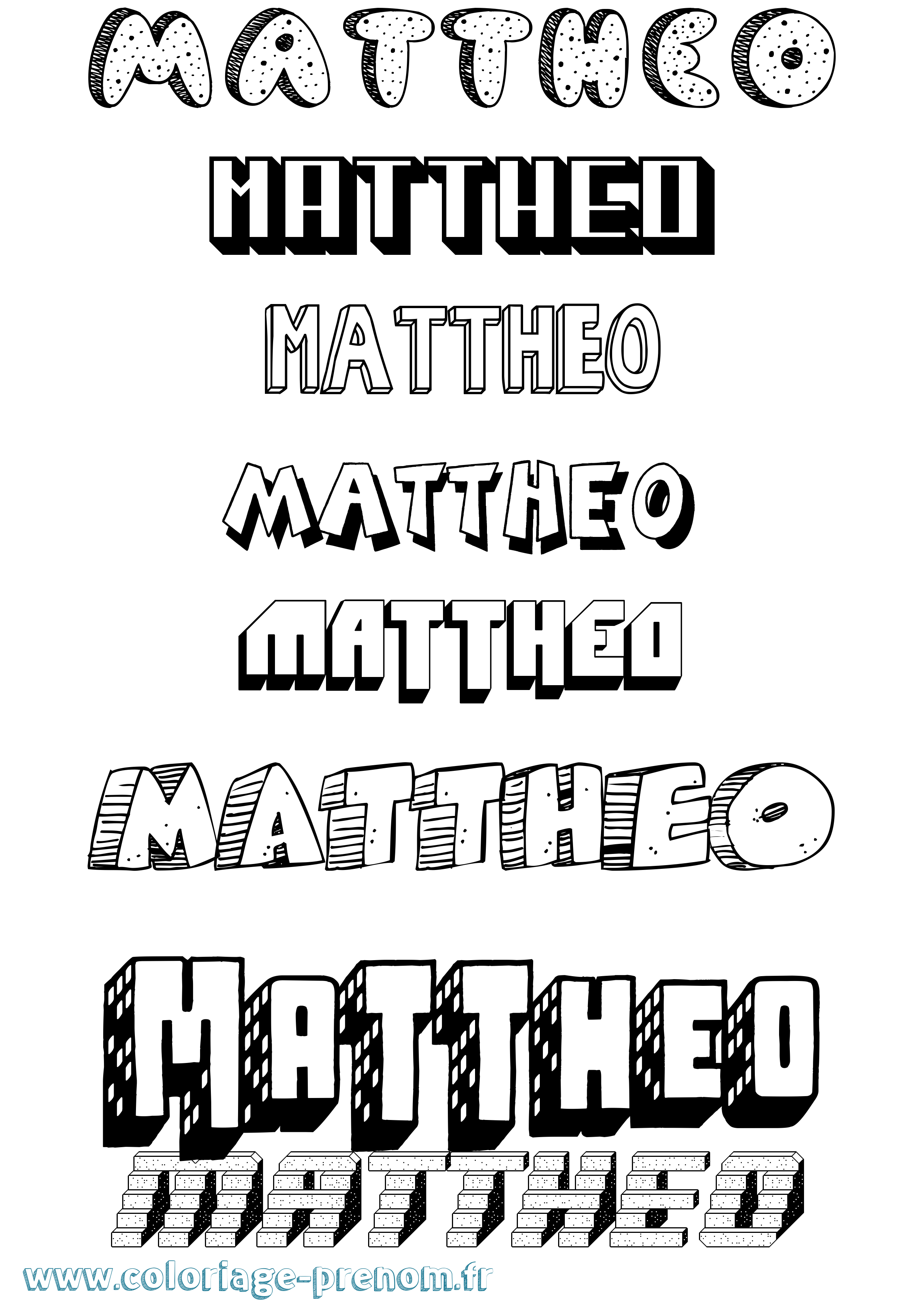 Coloriage prénom Mattheo Effet 3D