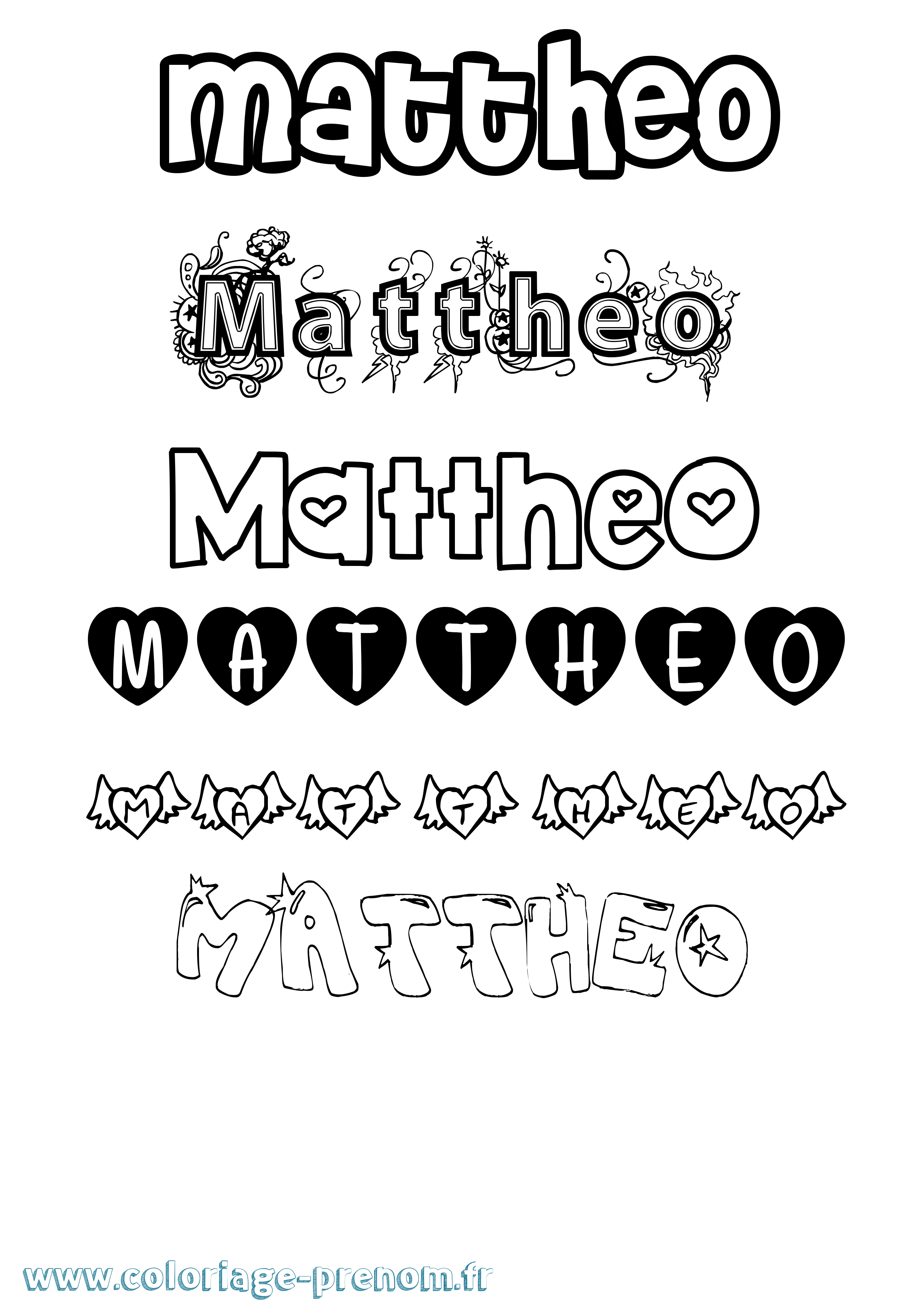 Coloriage prénom Mattheo Girly