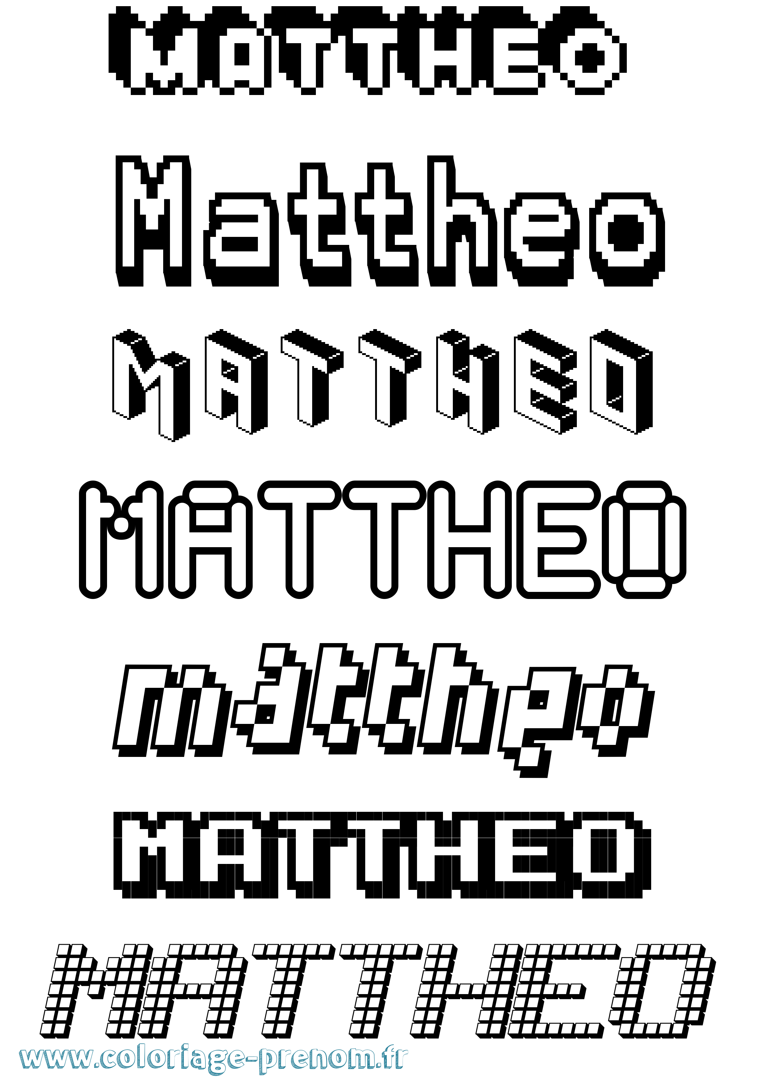 Coloriage prénom Mattheo Pixel