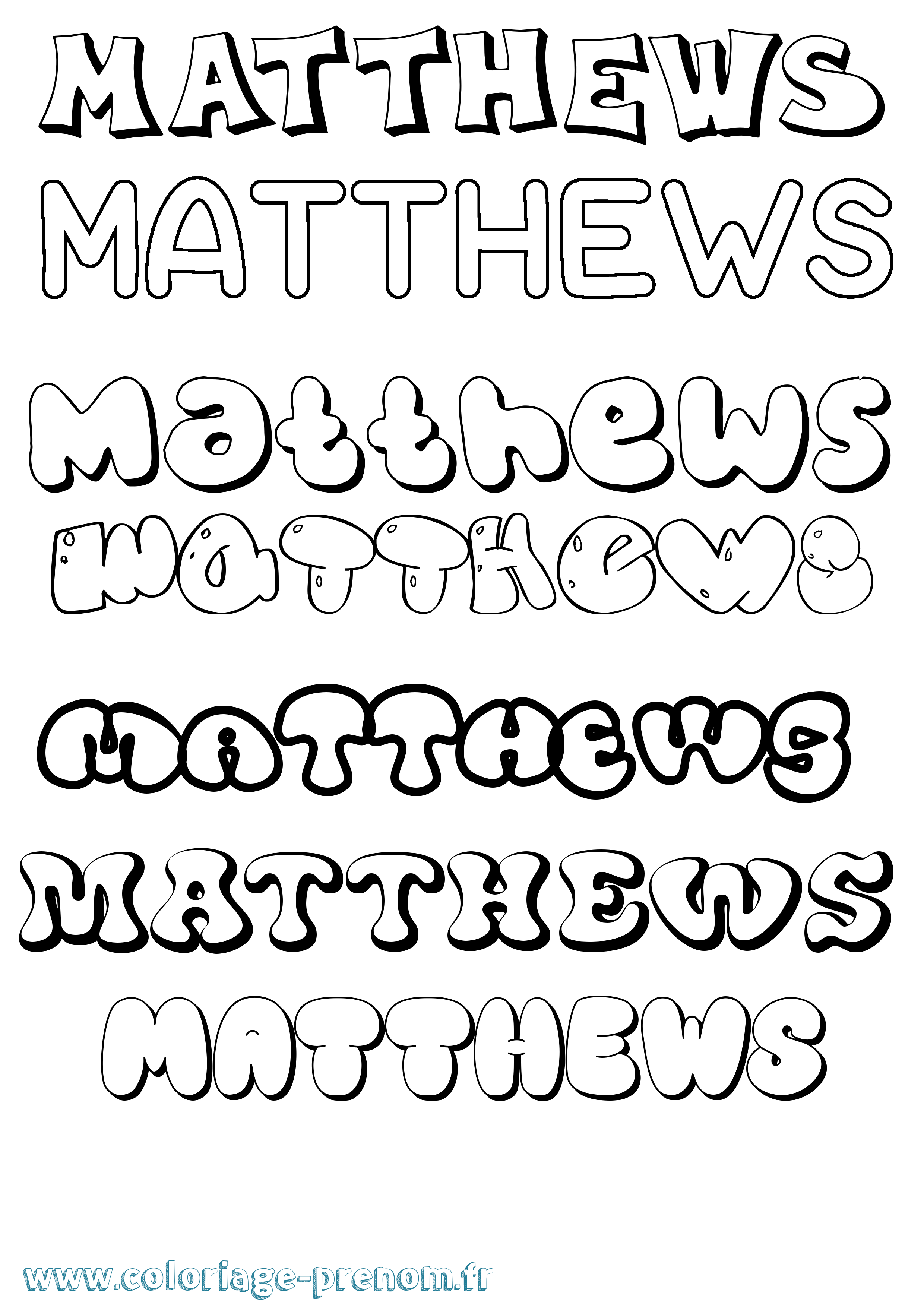 Coloriage prénom Matthews Bubble