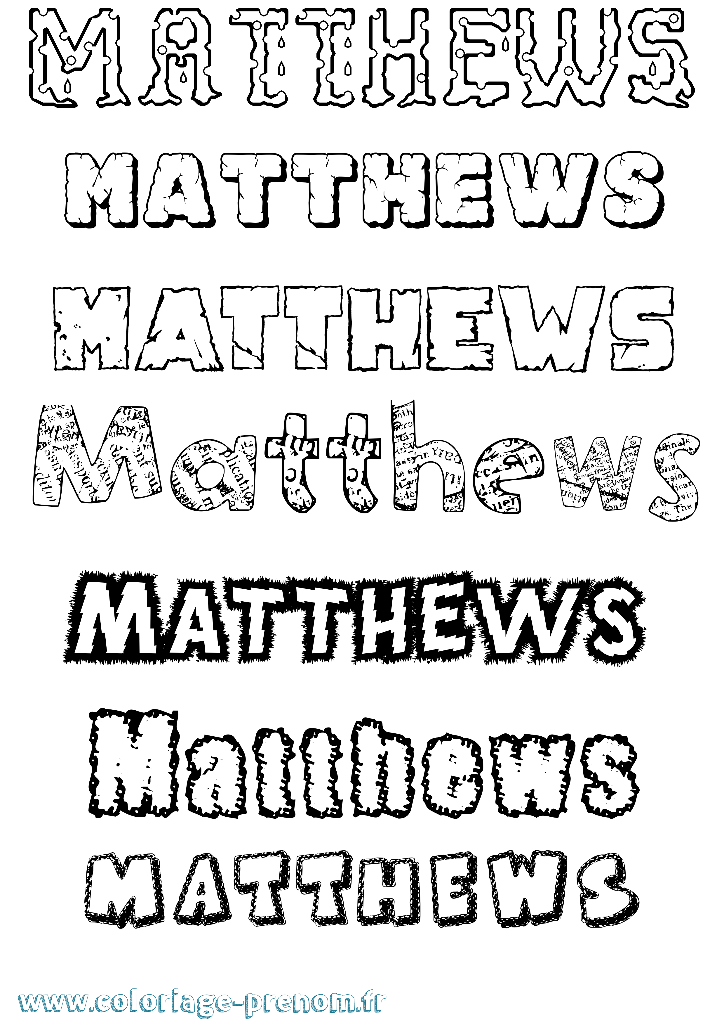 Coloriage prénom Matthews Destructuré