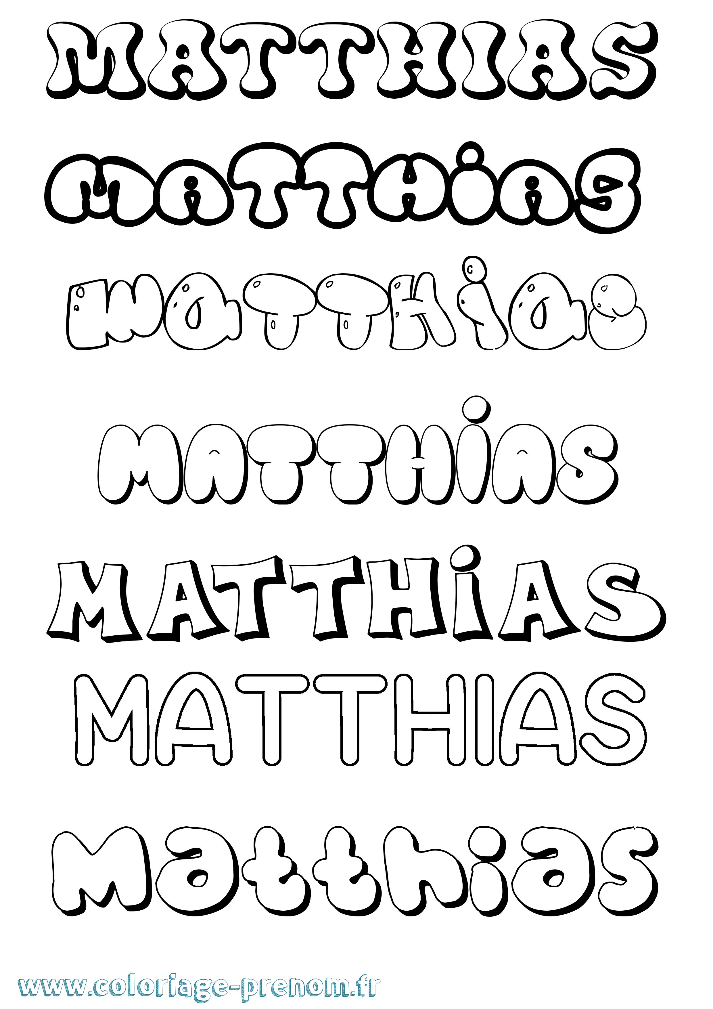 Coloriage prénom Matthias Bubble
