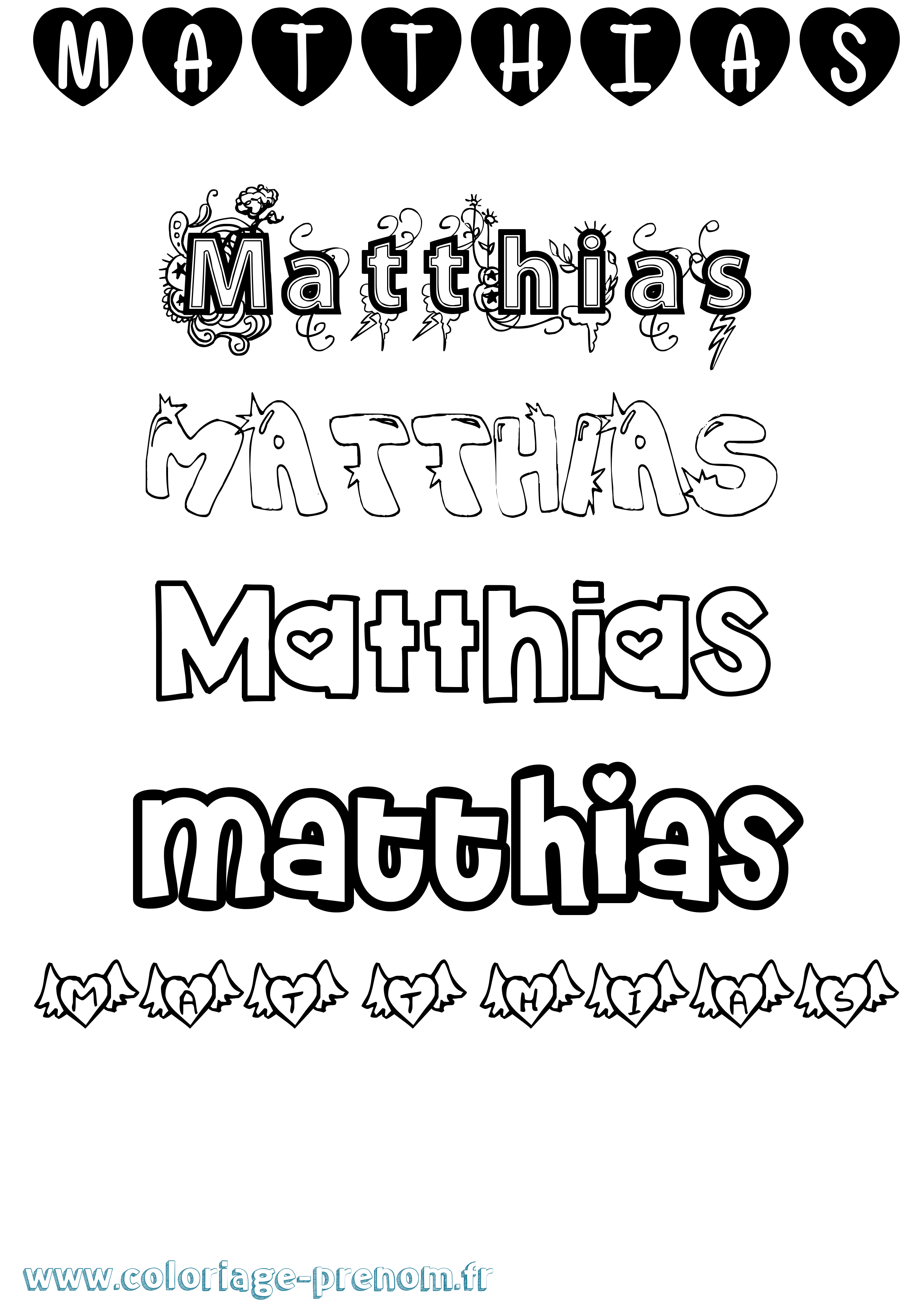 Coloriage prénom Matthias Girly