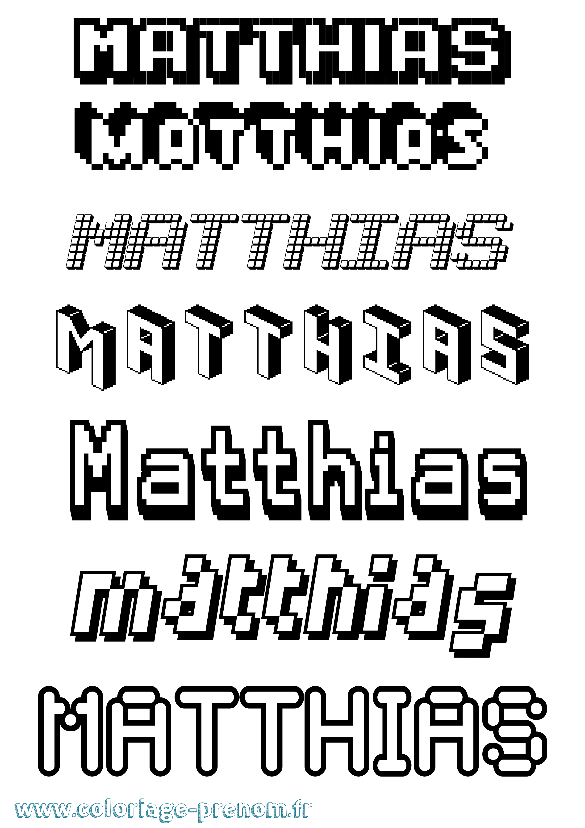 Coloriage prénom Matthias Pixel