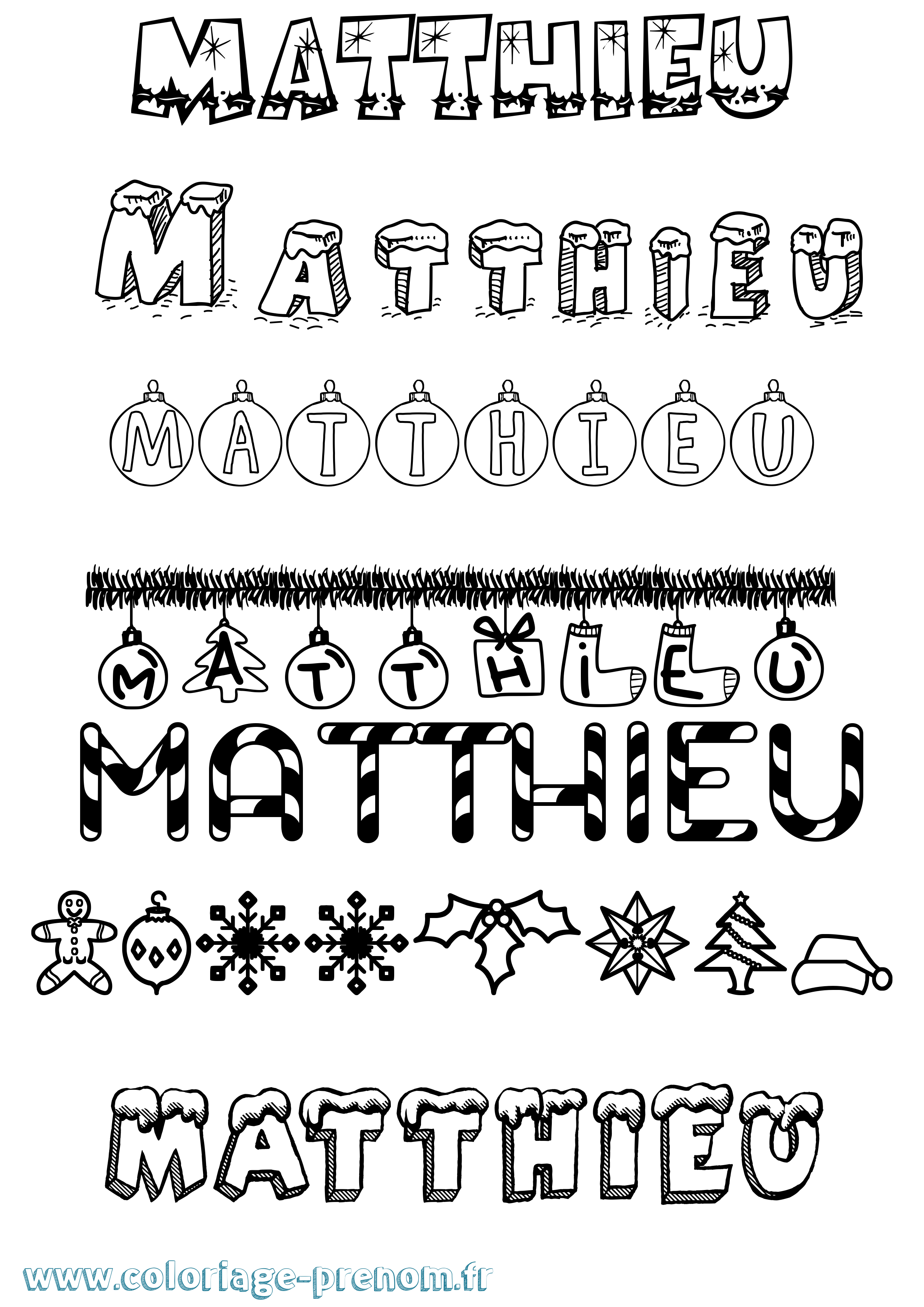Coloriage prénom Matthieu Noël