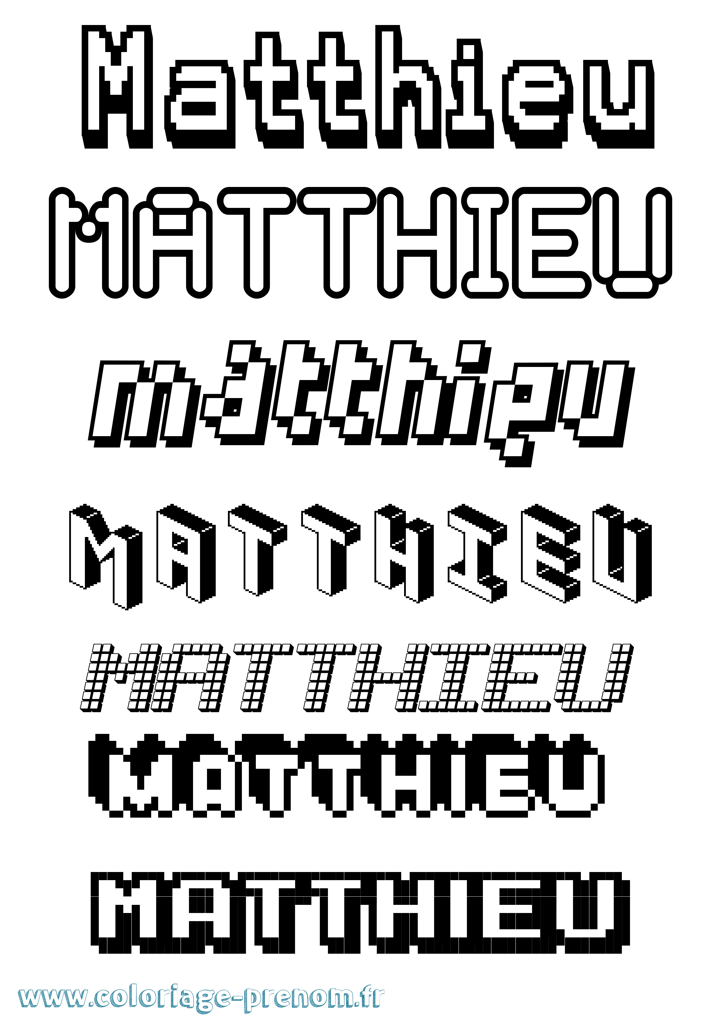 Coloriage prénom Matthieu Pixel