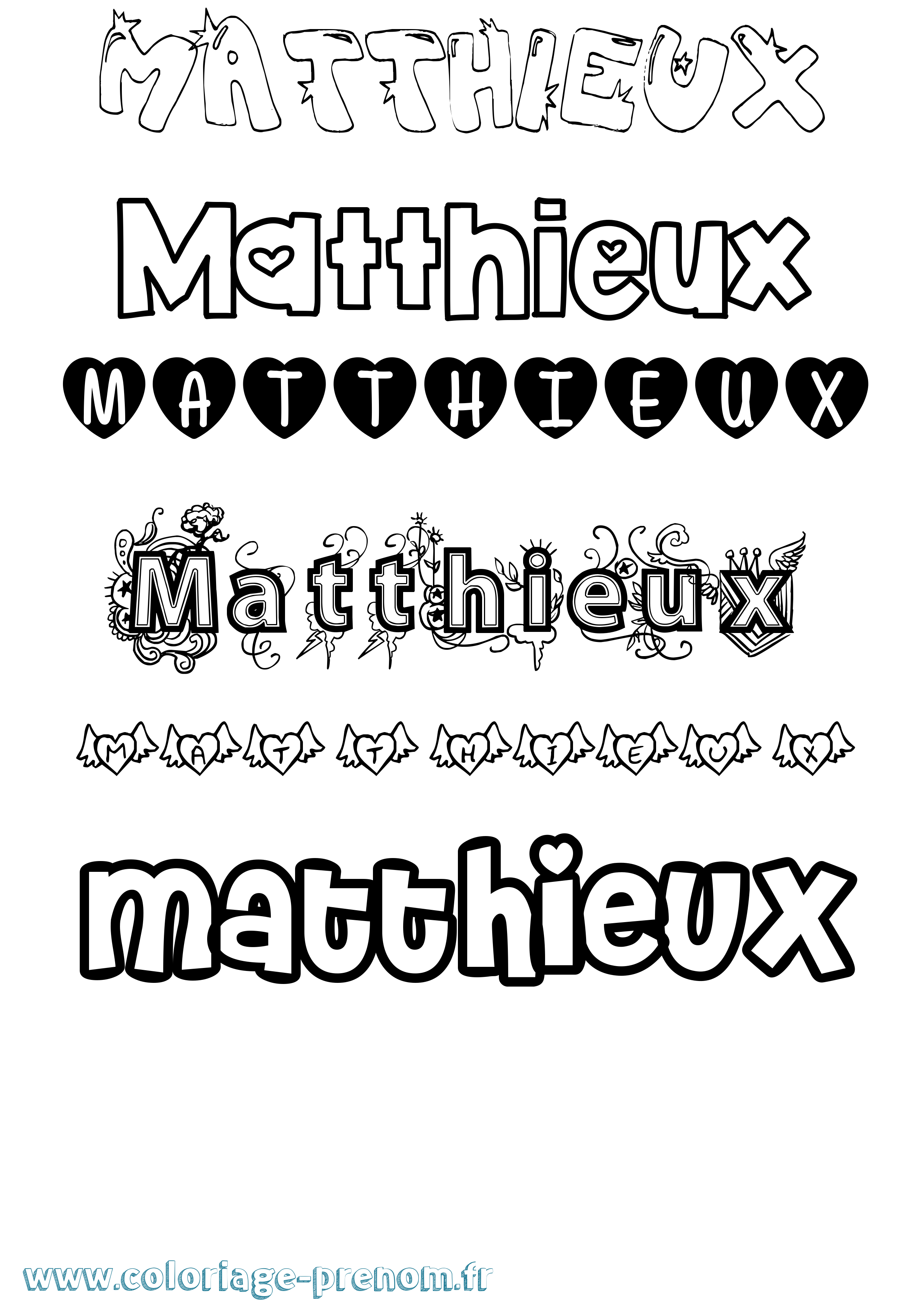 Coloriage prénom Matthieux Girly