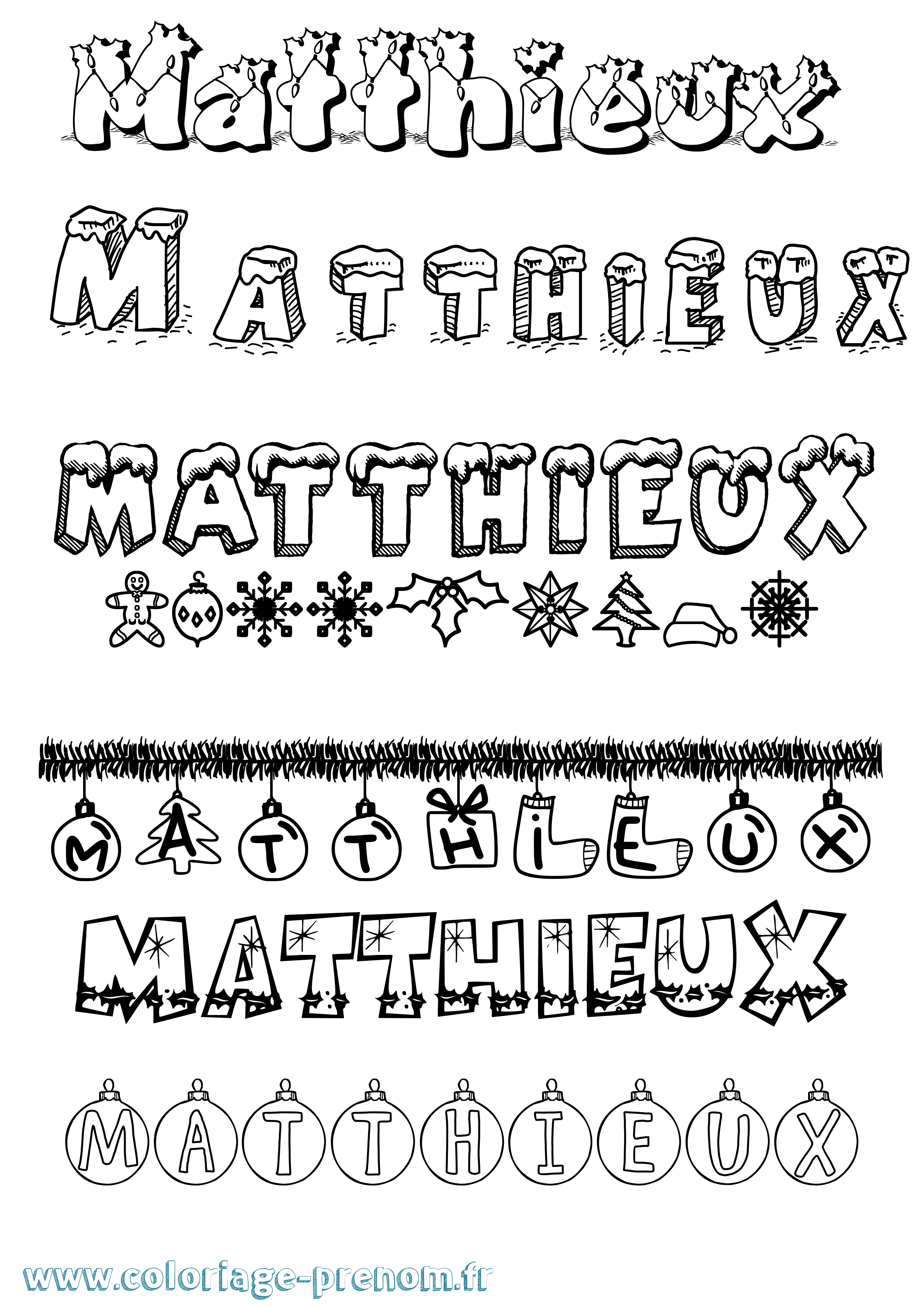Coloriage prénom Matthieux Noël