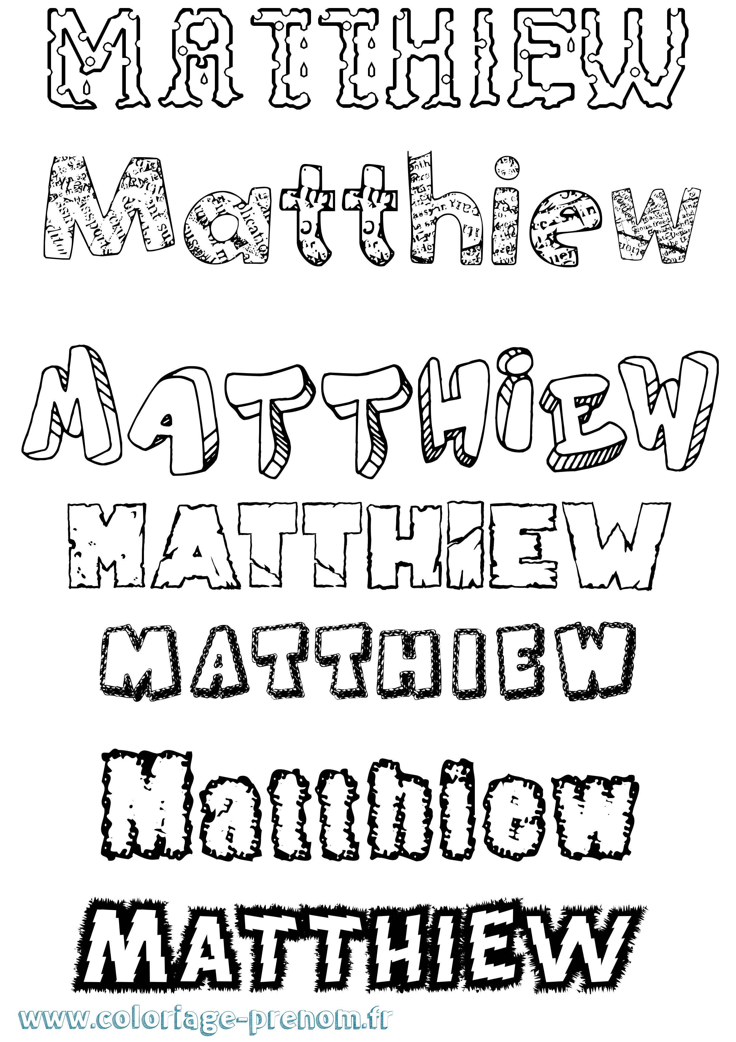 Coloriage prénom Matthiew Destructuré