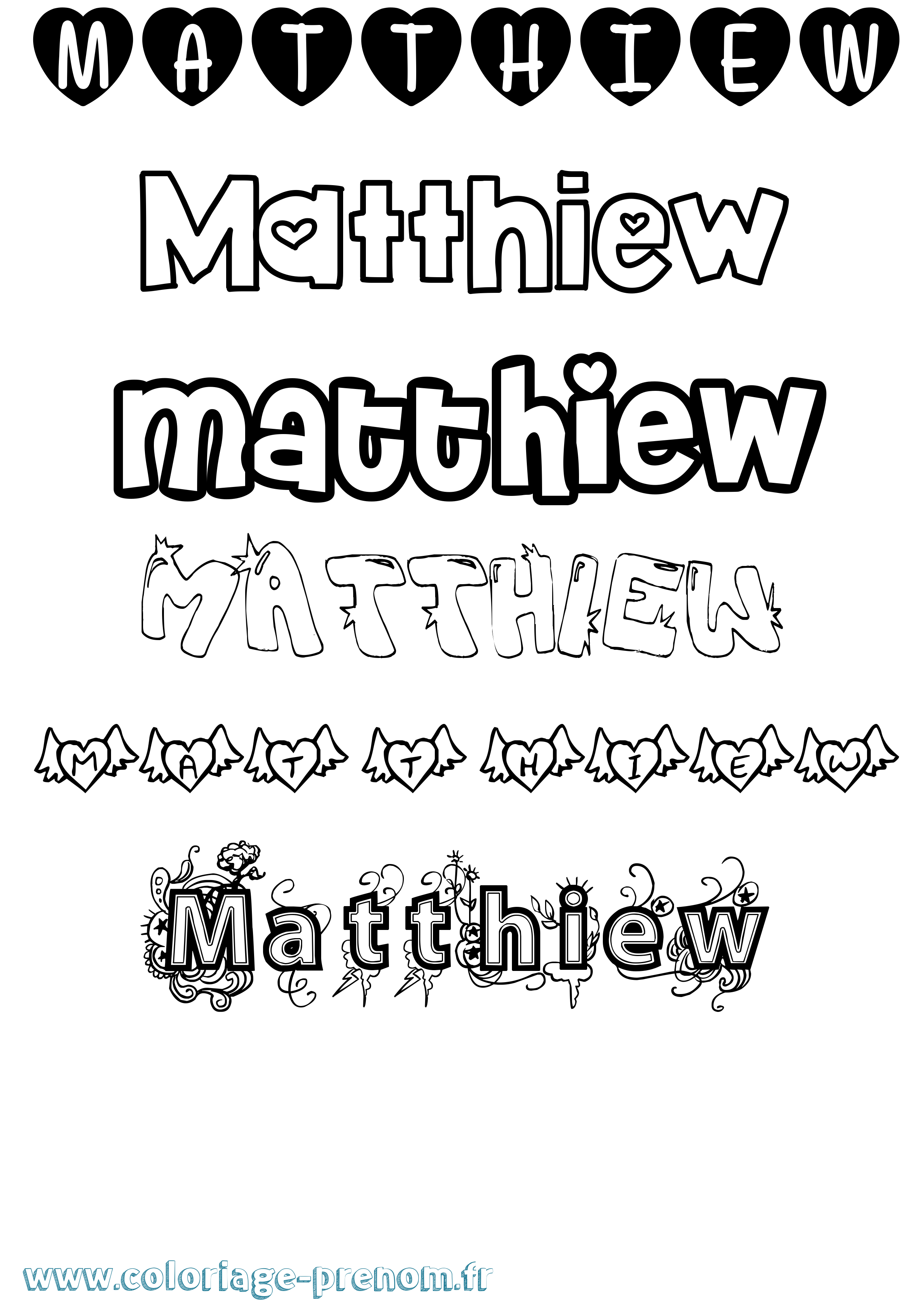 Coloriage prénom Matthiew Girly