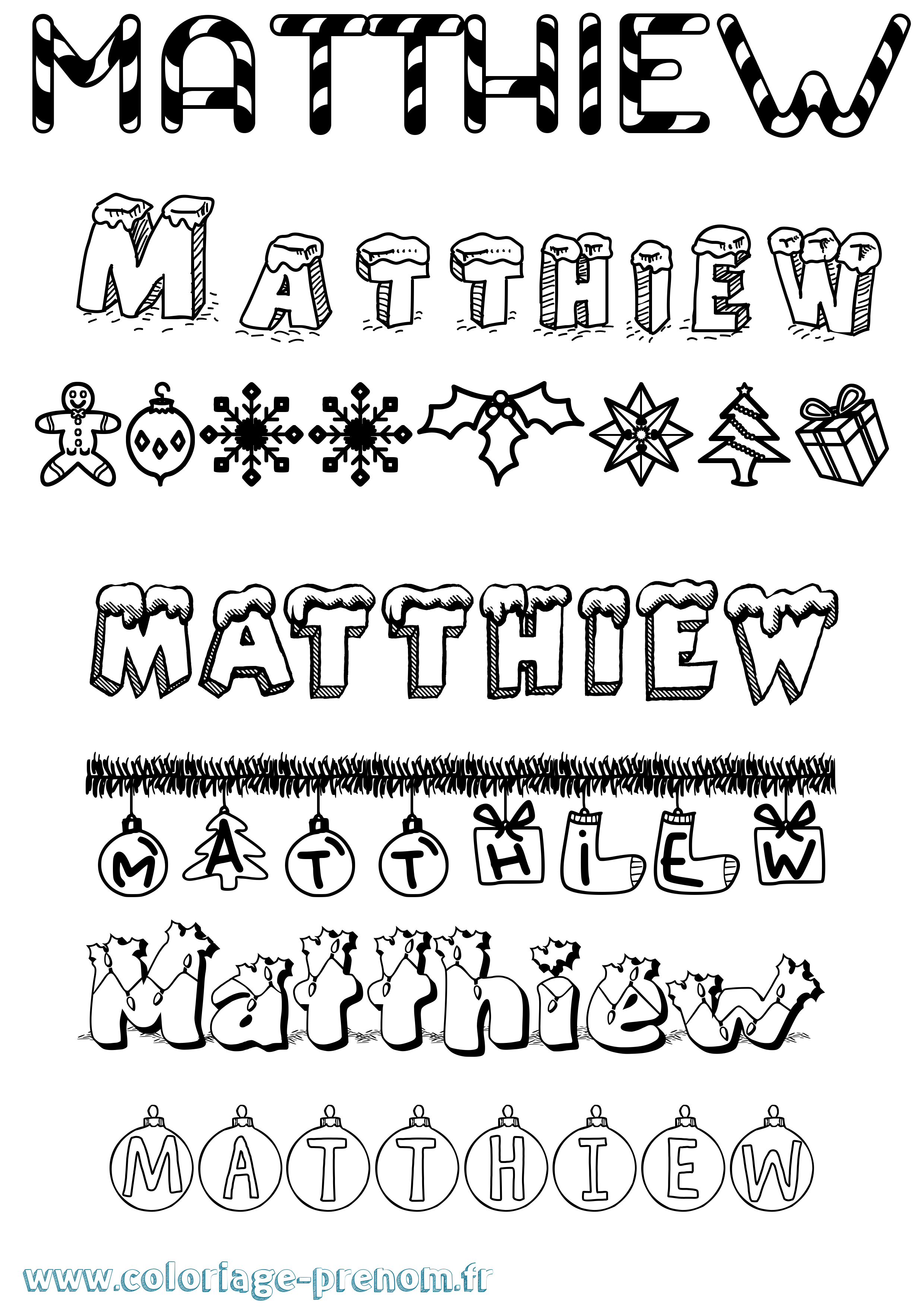 Coloriage prénom Matthiew Noël