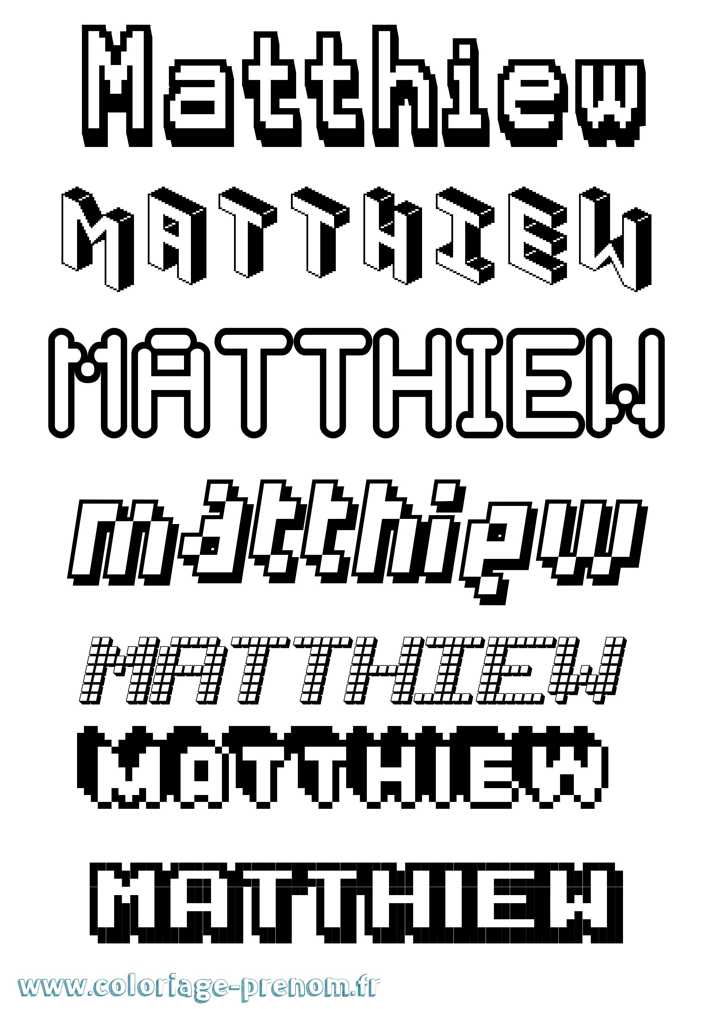 Coloriage prénom Matthiew Pixel