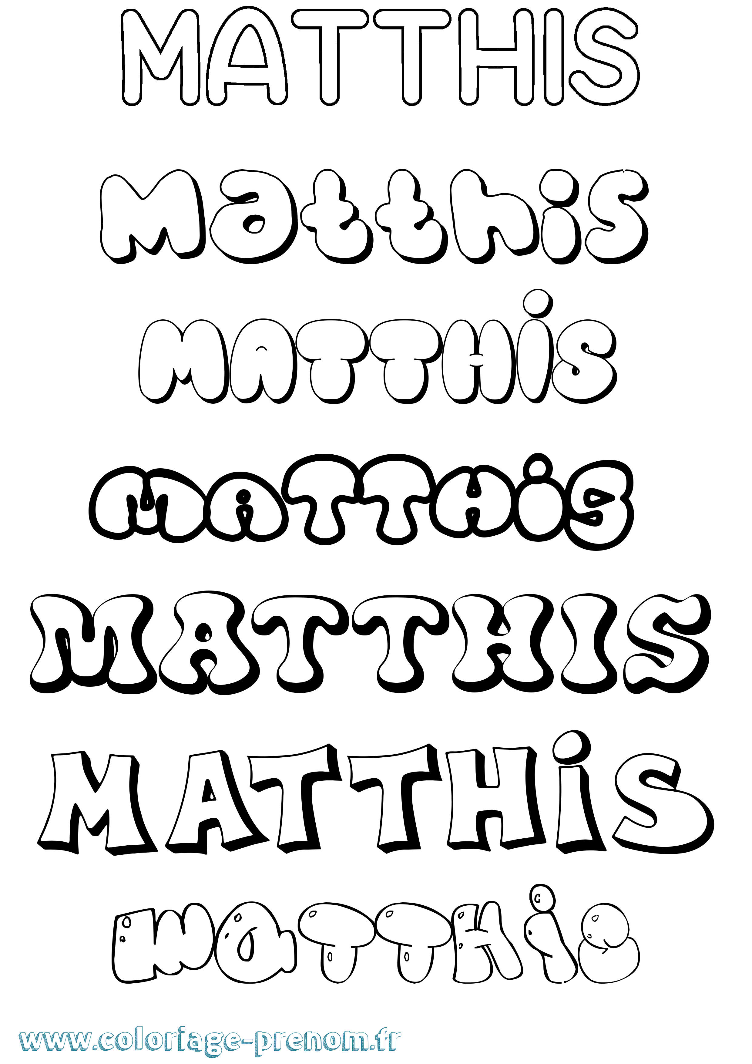 Coloriage prénom Matthis Bubble