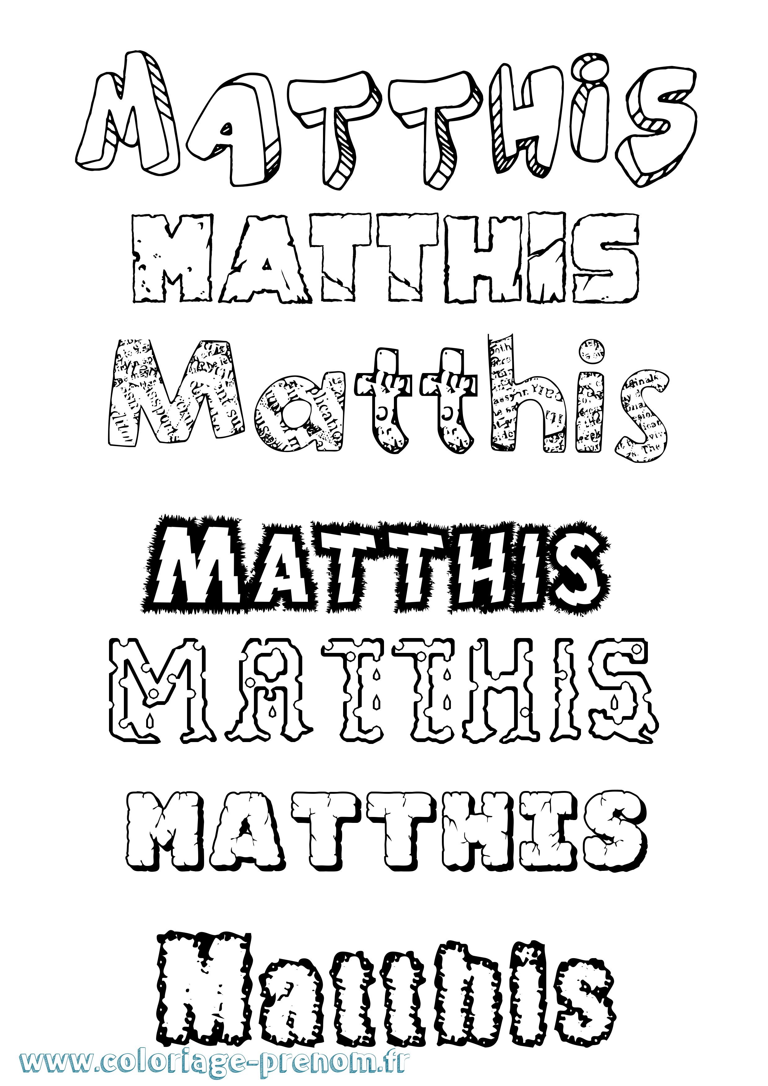 Coloriage prénom Matthis Destructuré