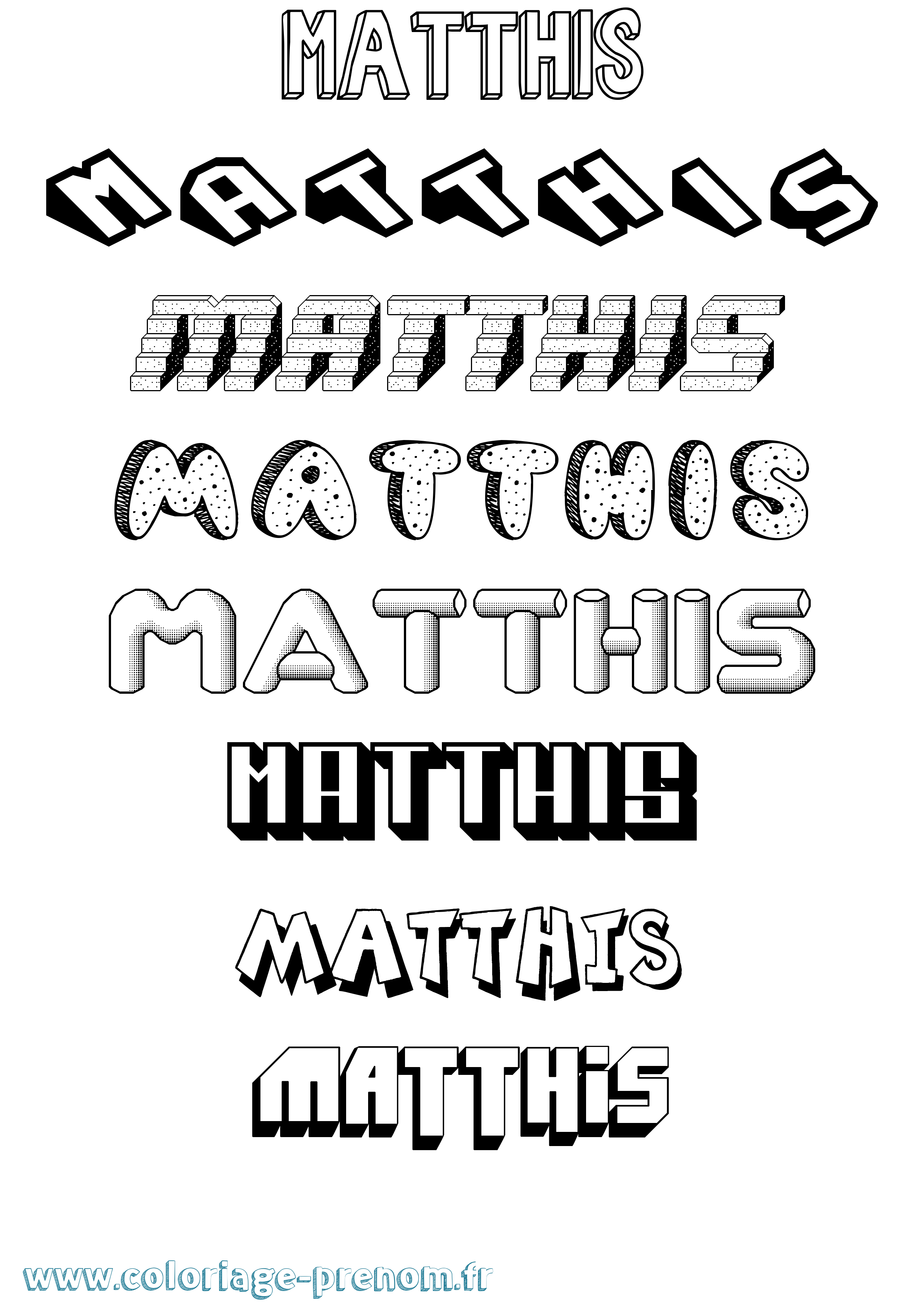 Coloriage prénom Matthis Effet 3D