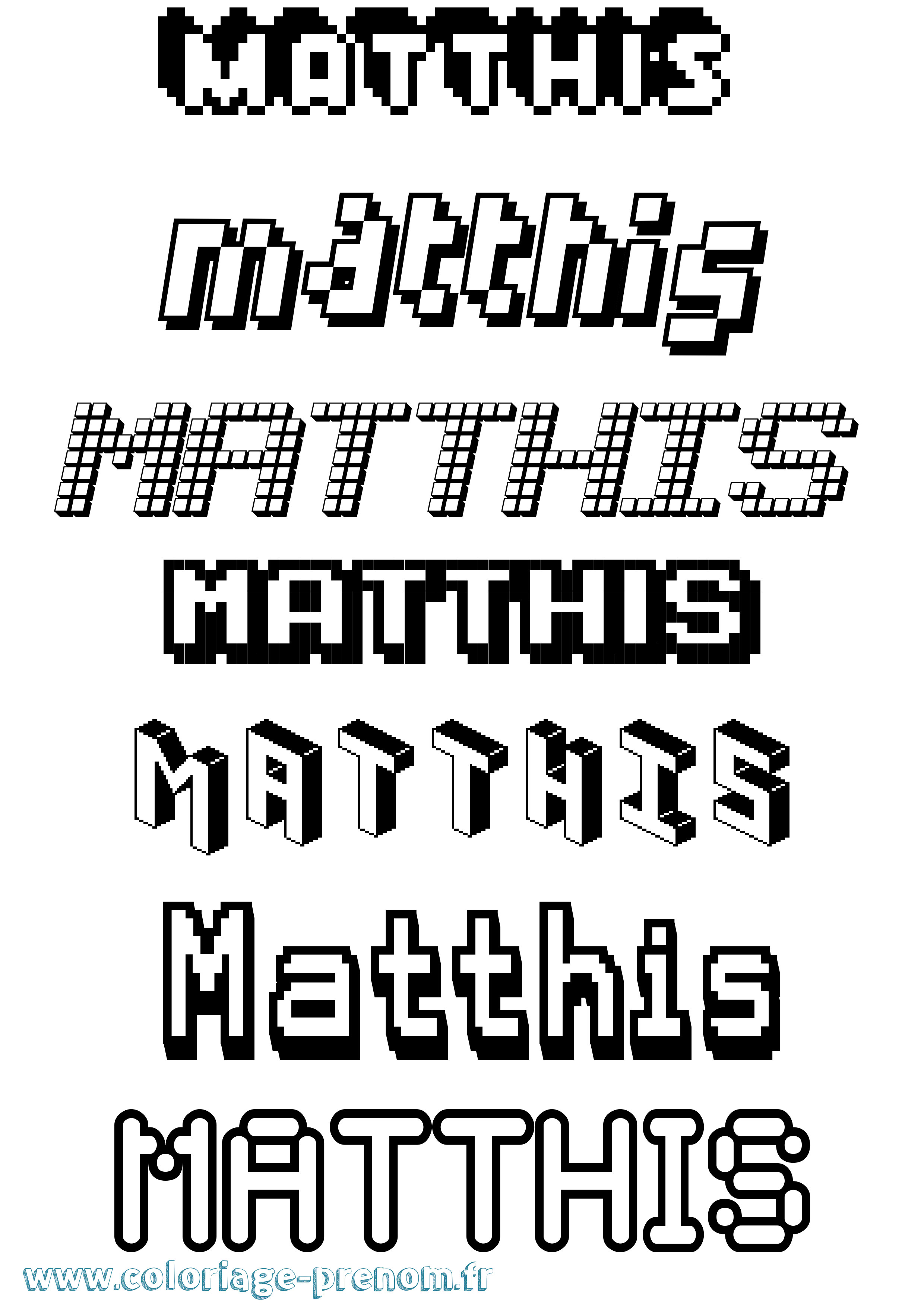 Coloriage prénom Matthis Pixel