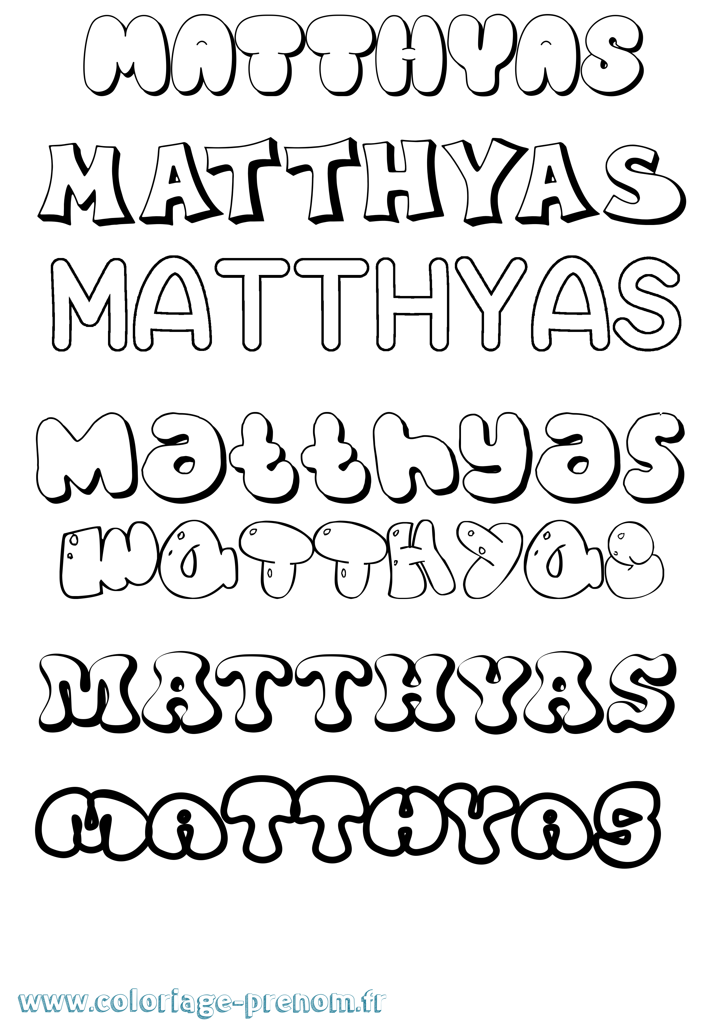 Coloriage prénom Matthyas Bubble