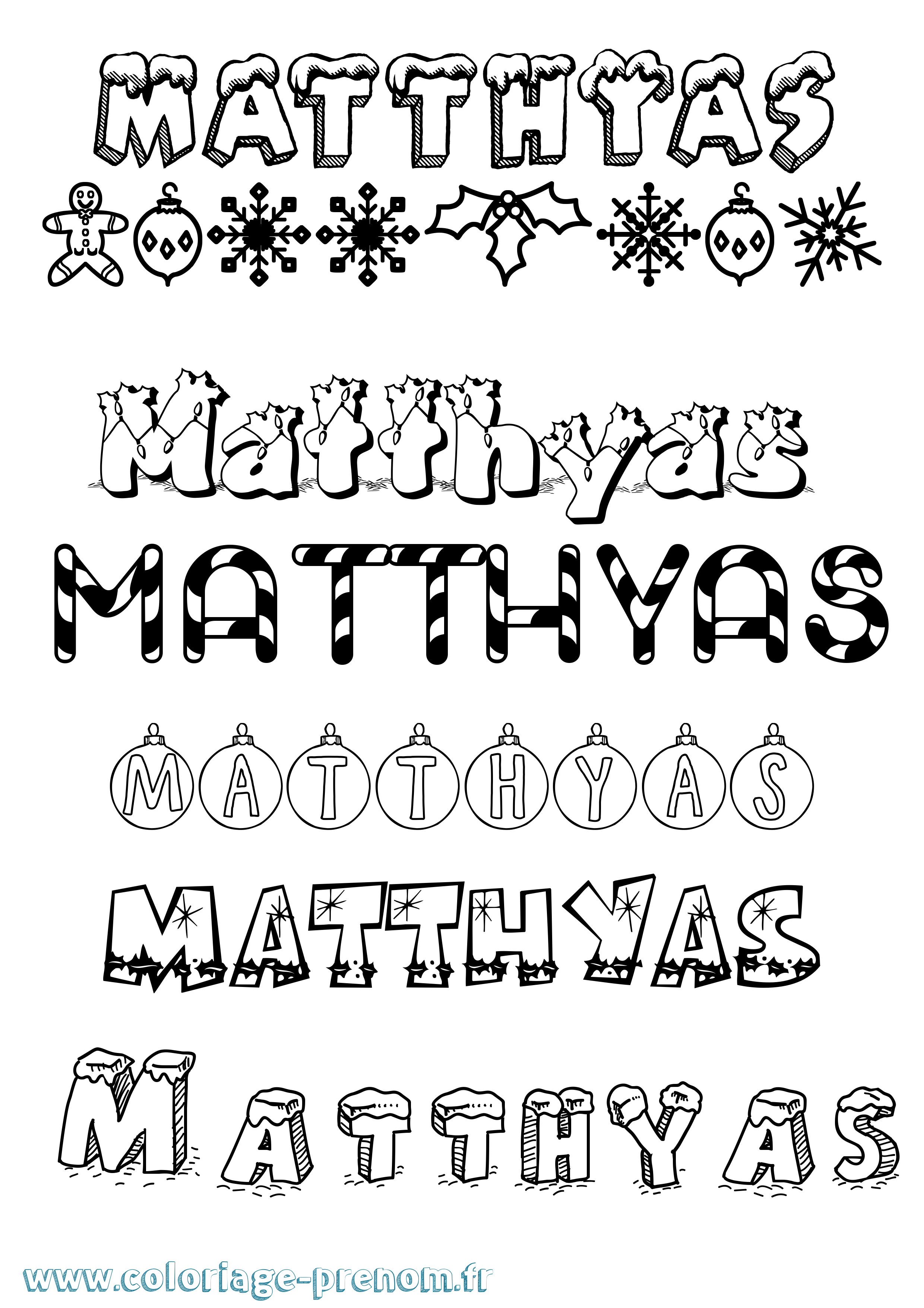 Coloriage prénom Matthyas Noël