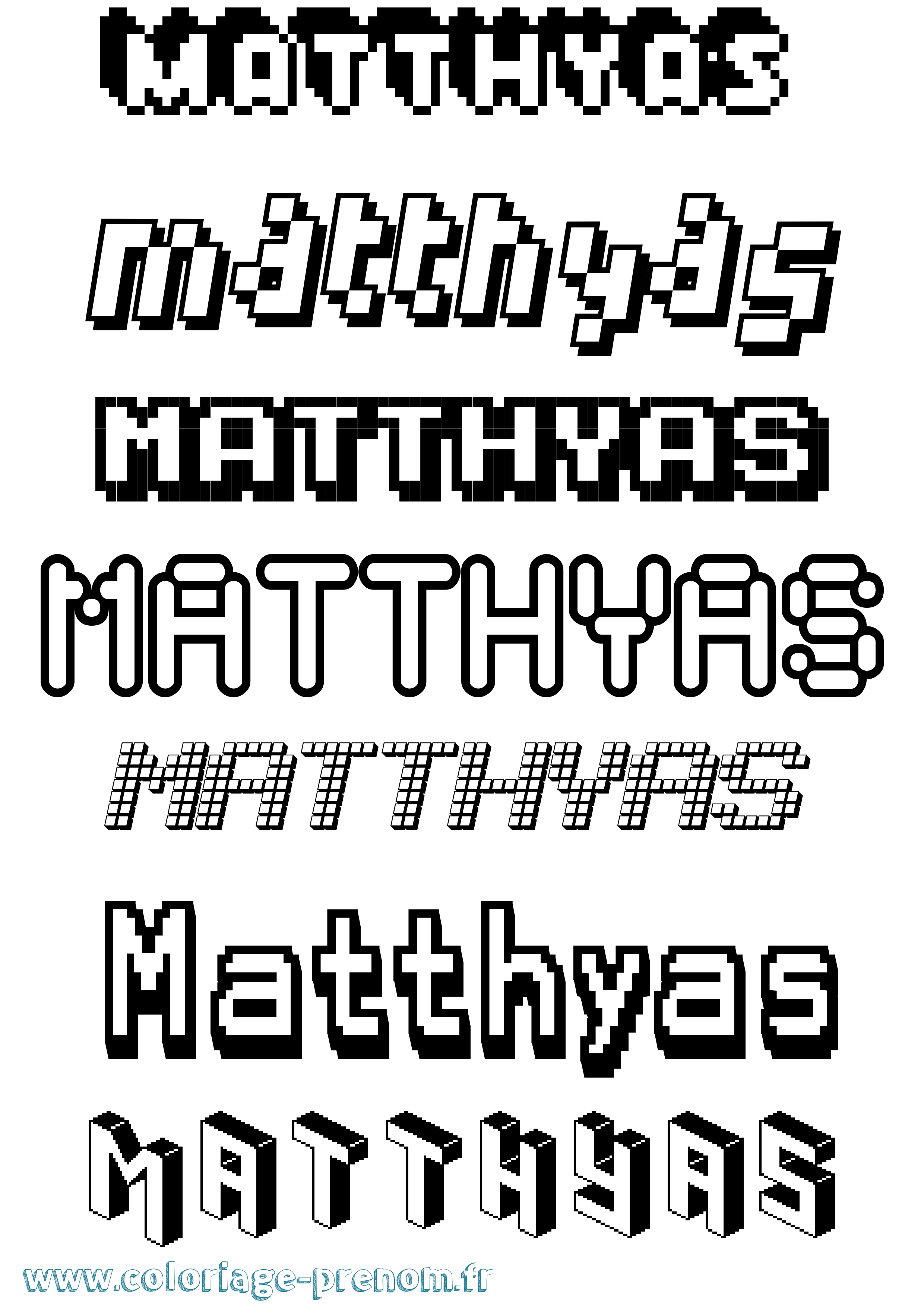 Coloriage prénom Matthyas Pixel