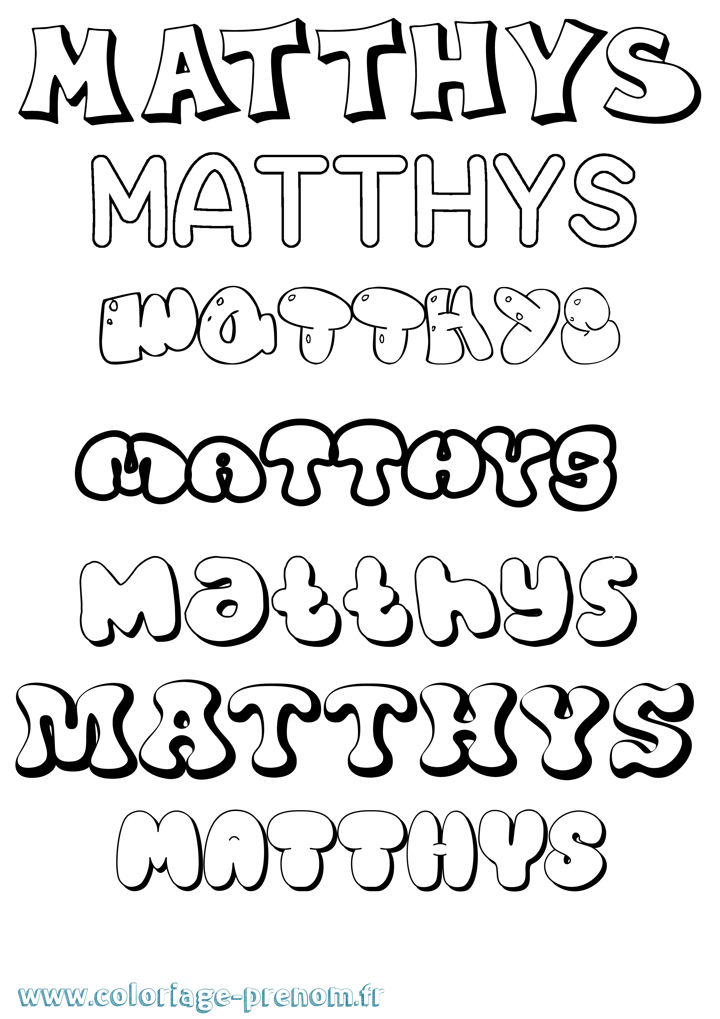 Coloriage prénom Matthys Bubble