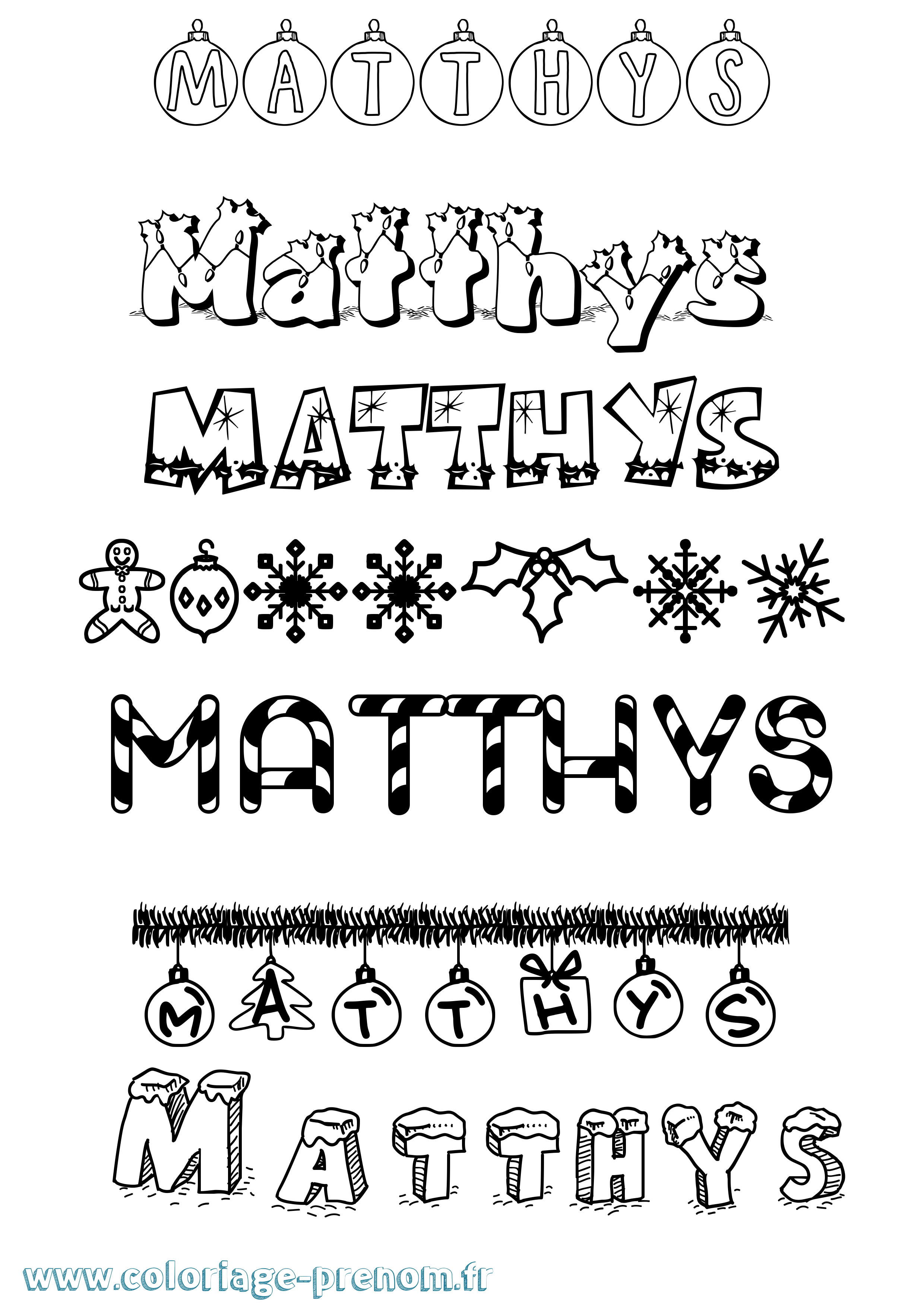 Coloriage prénom Matthys Noël