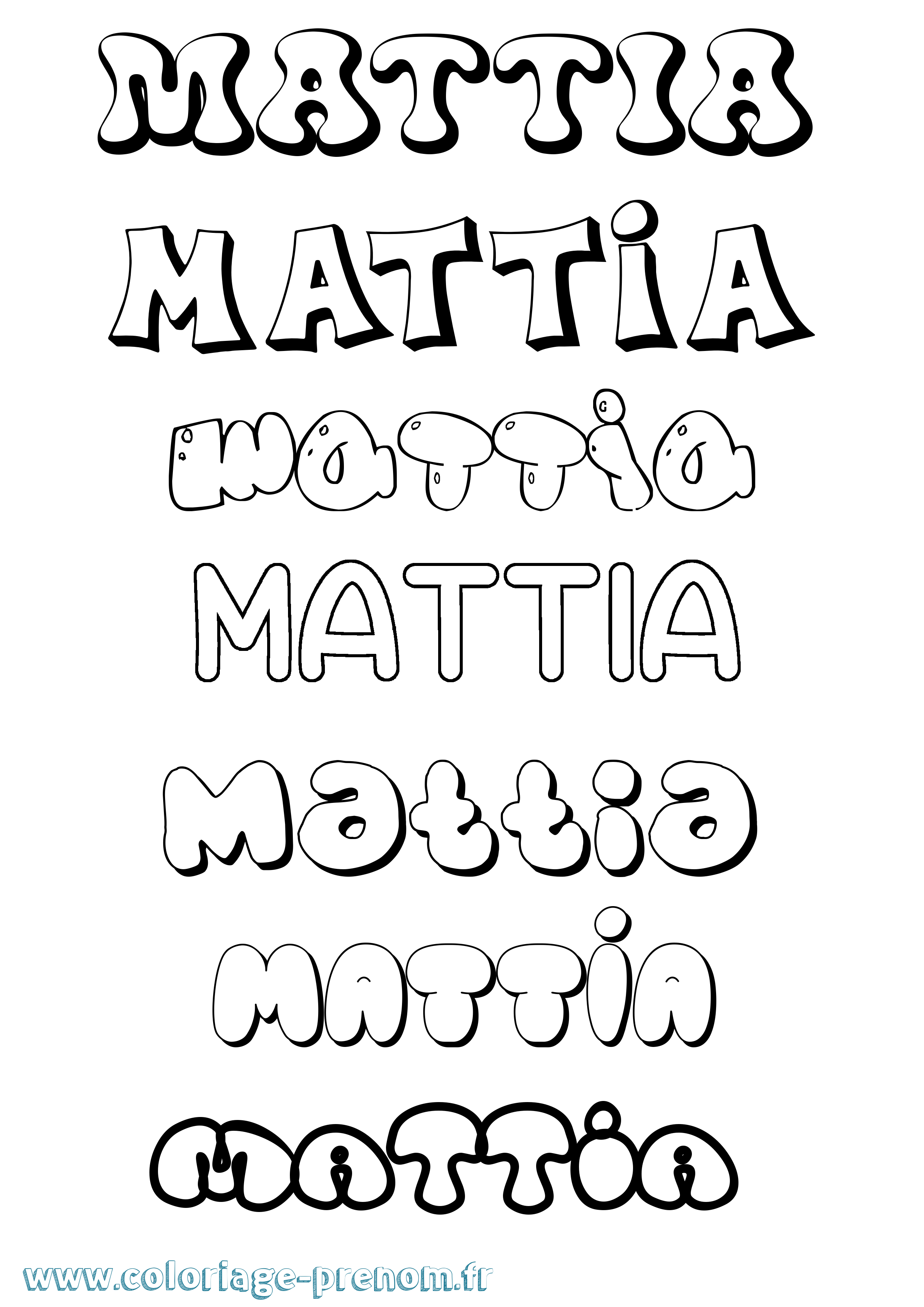 Coloriage prénom Mattia Bubble
