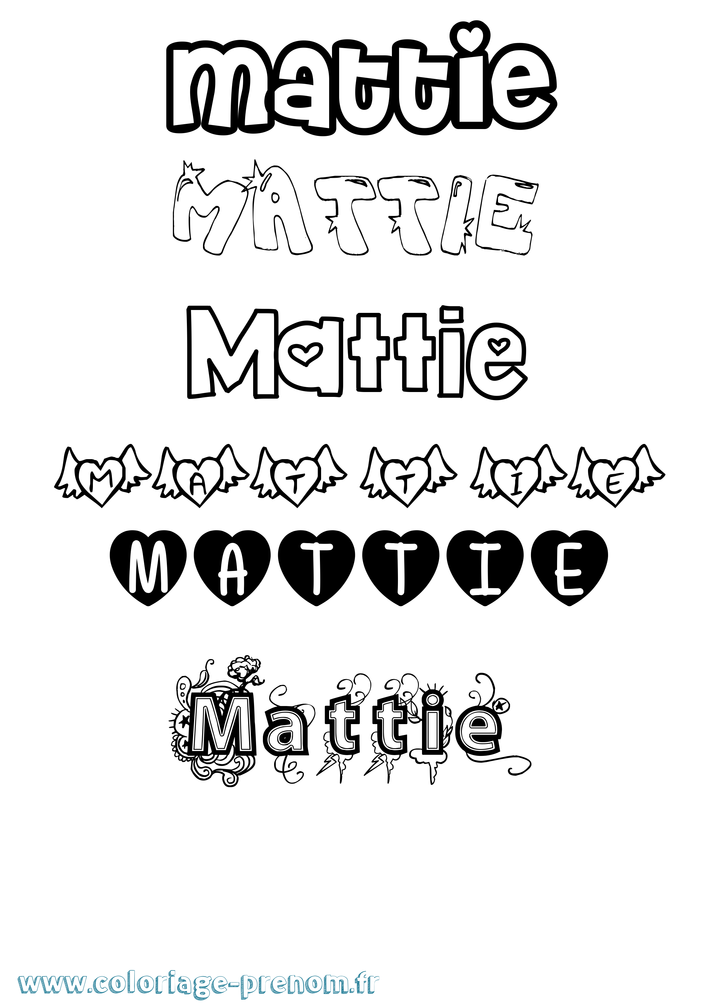 Coloriage prénom Mattie Girly