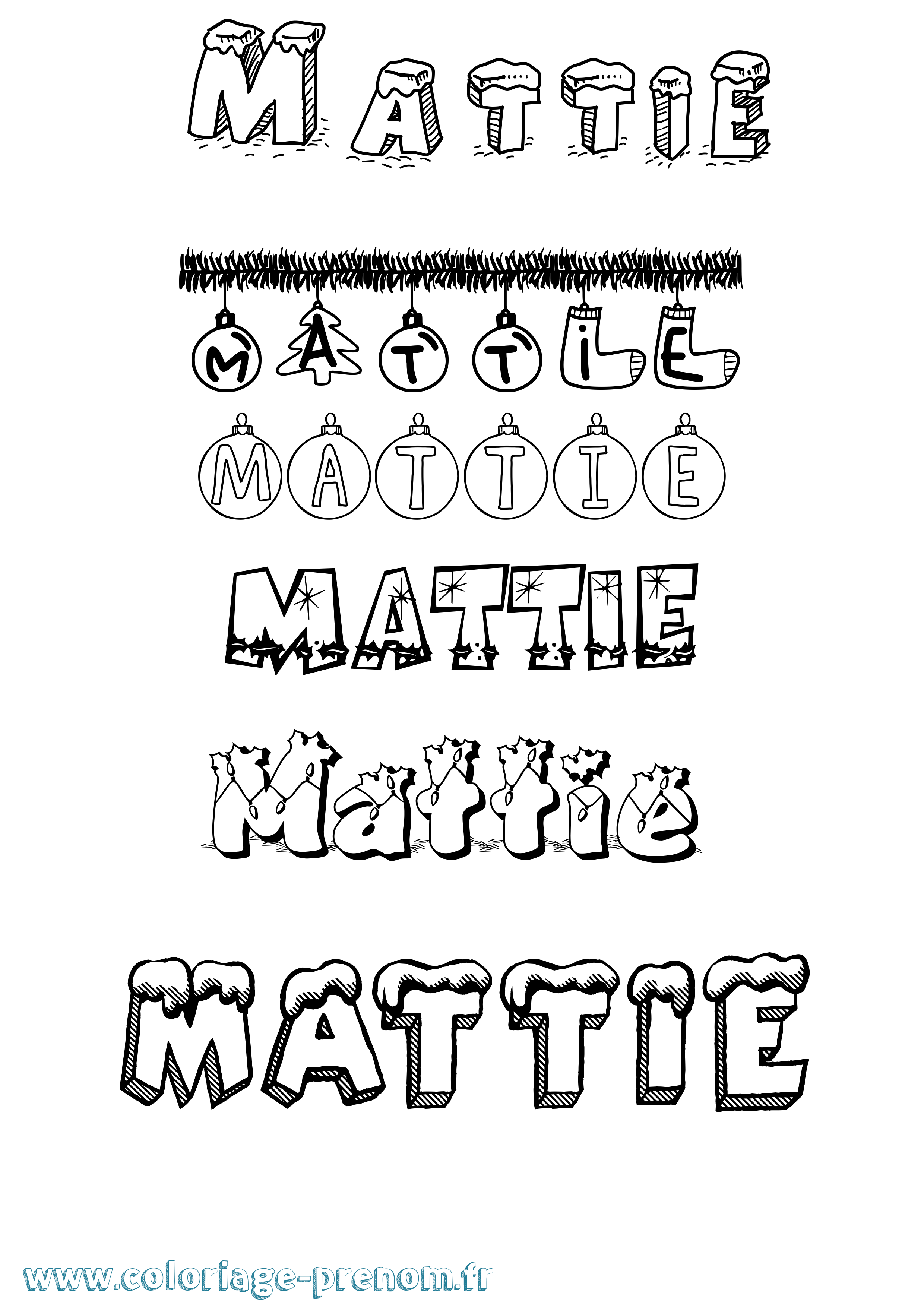Coloriage prénom Mattie Noël