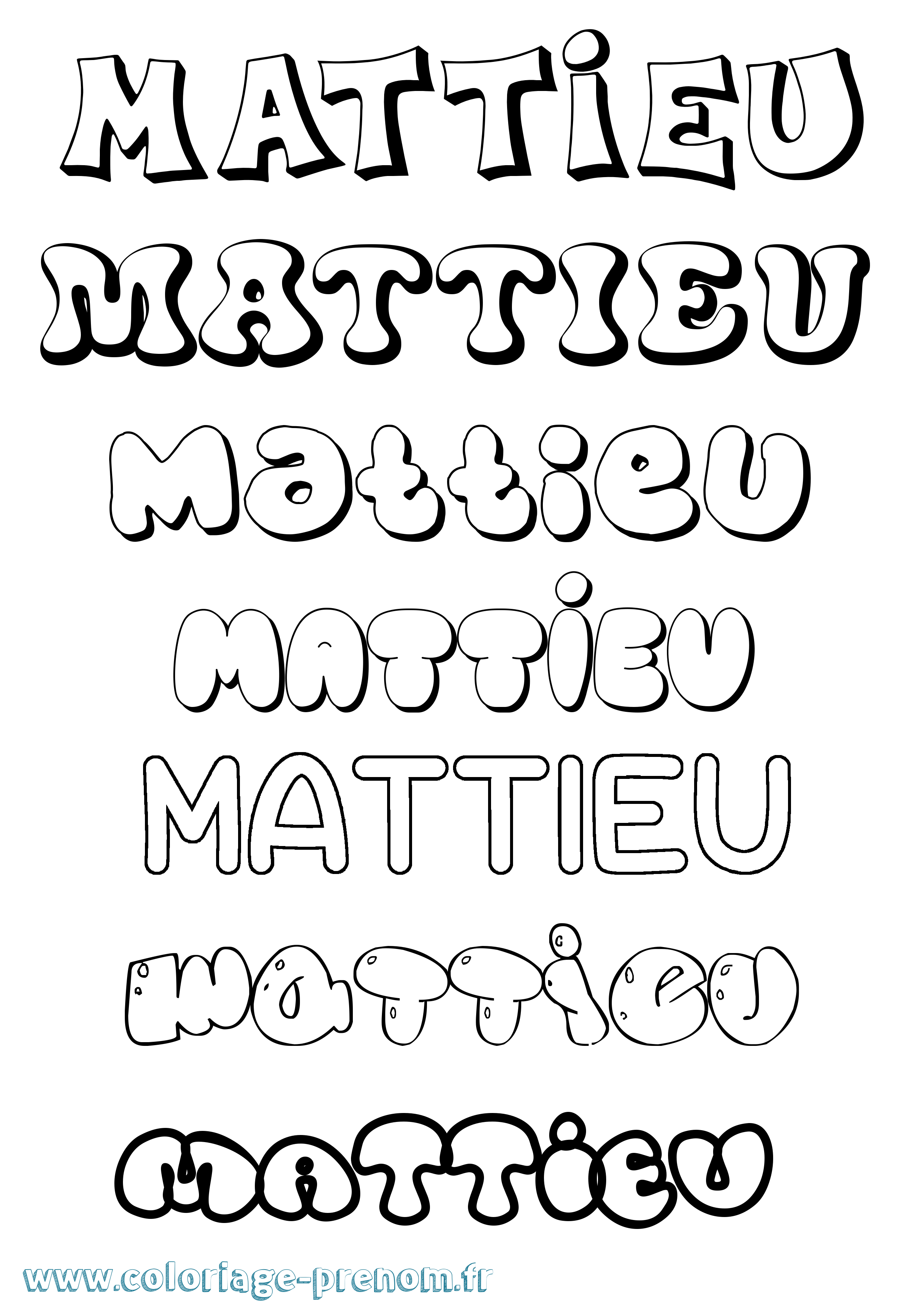Coloriage prénom Mattieu Bubble