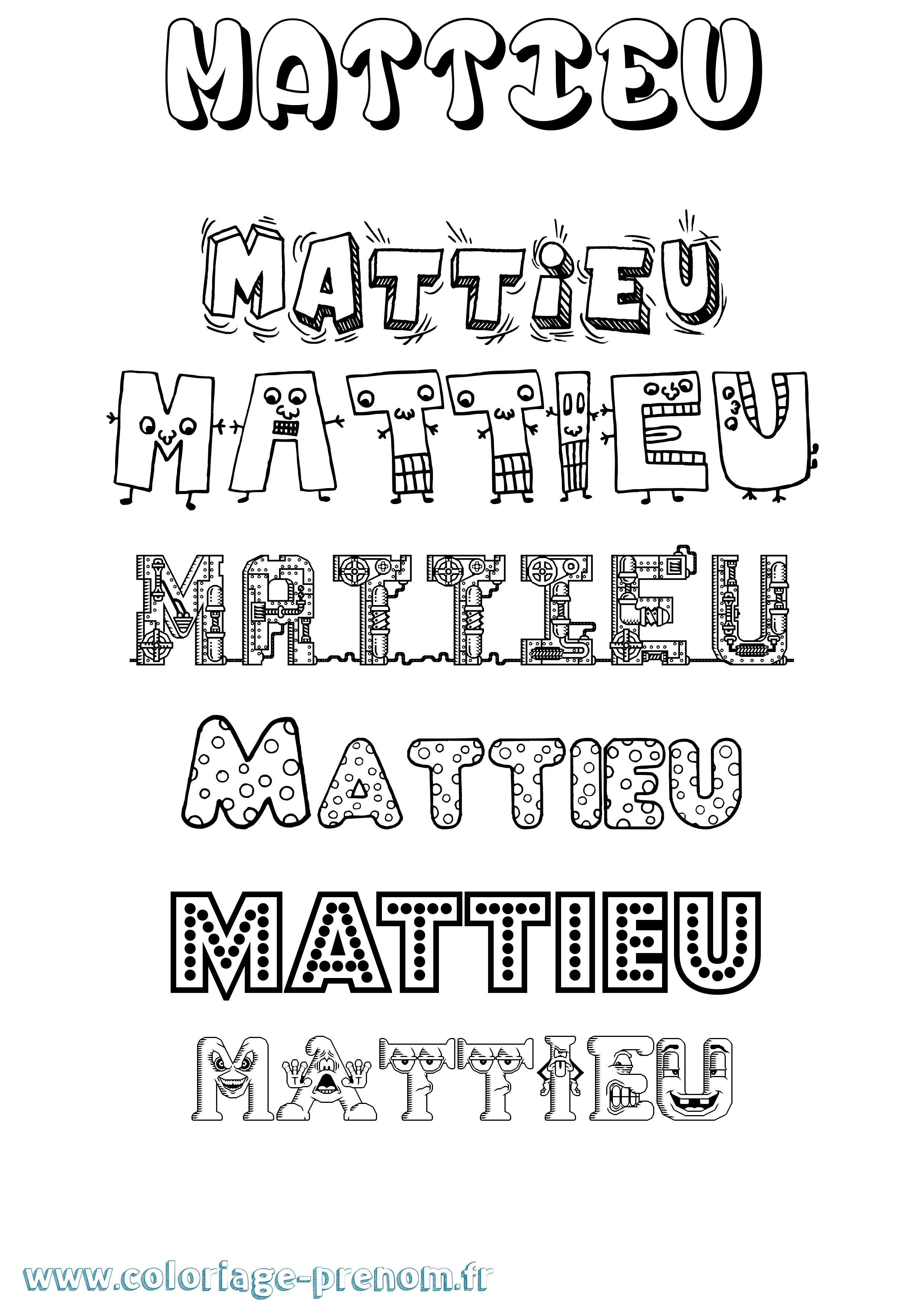 Coloriage prénom Mattieu Fun