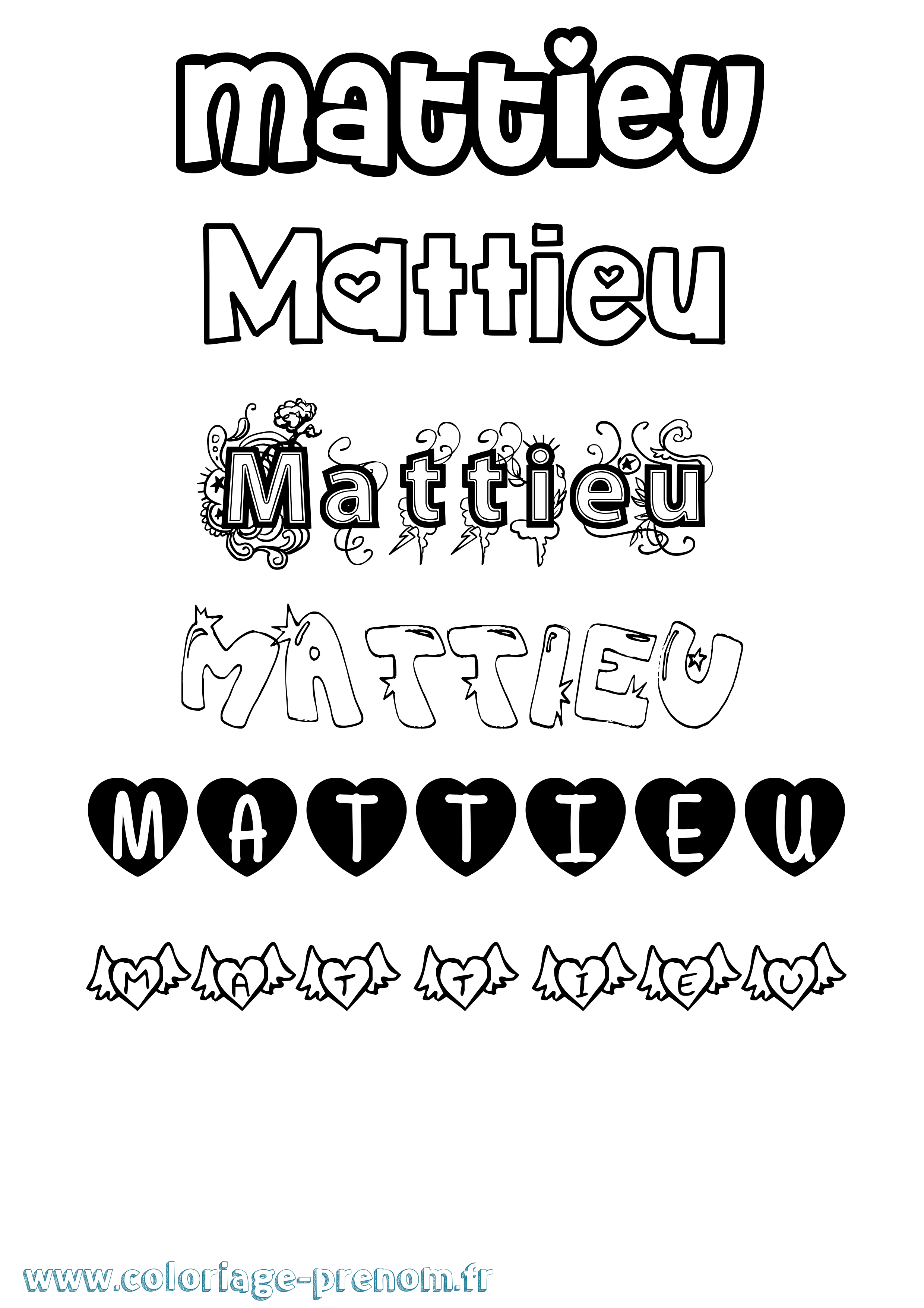 Coloriage prénom Mattieu Girly
