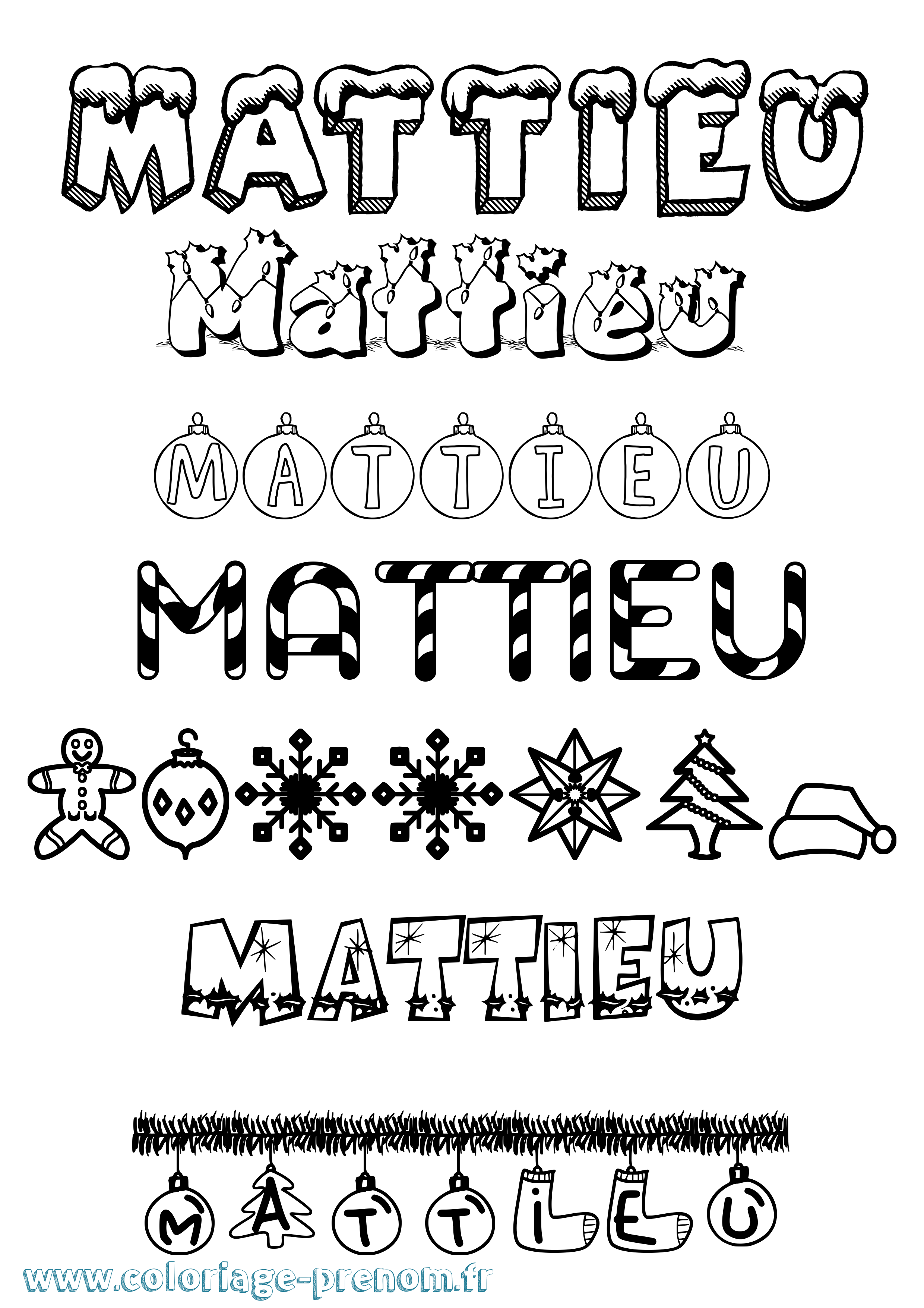 Coloriage prénom Mattieu Noël