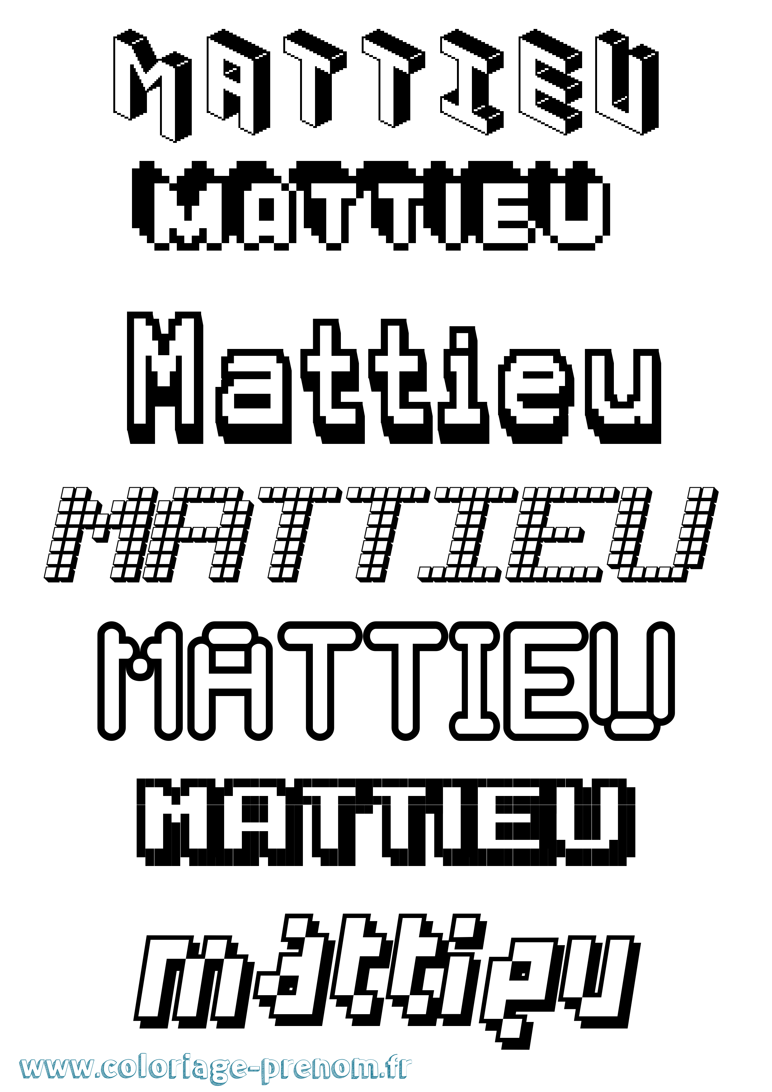 Coloriage prénom Mattieu Pixel