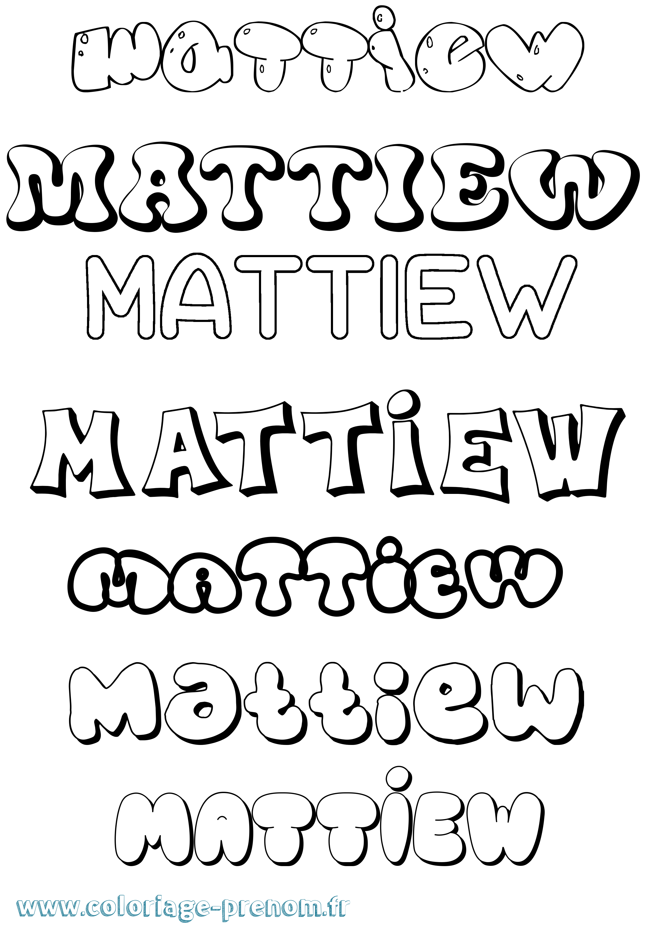 Coloriage prénom Mattiew Bubble
