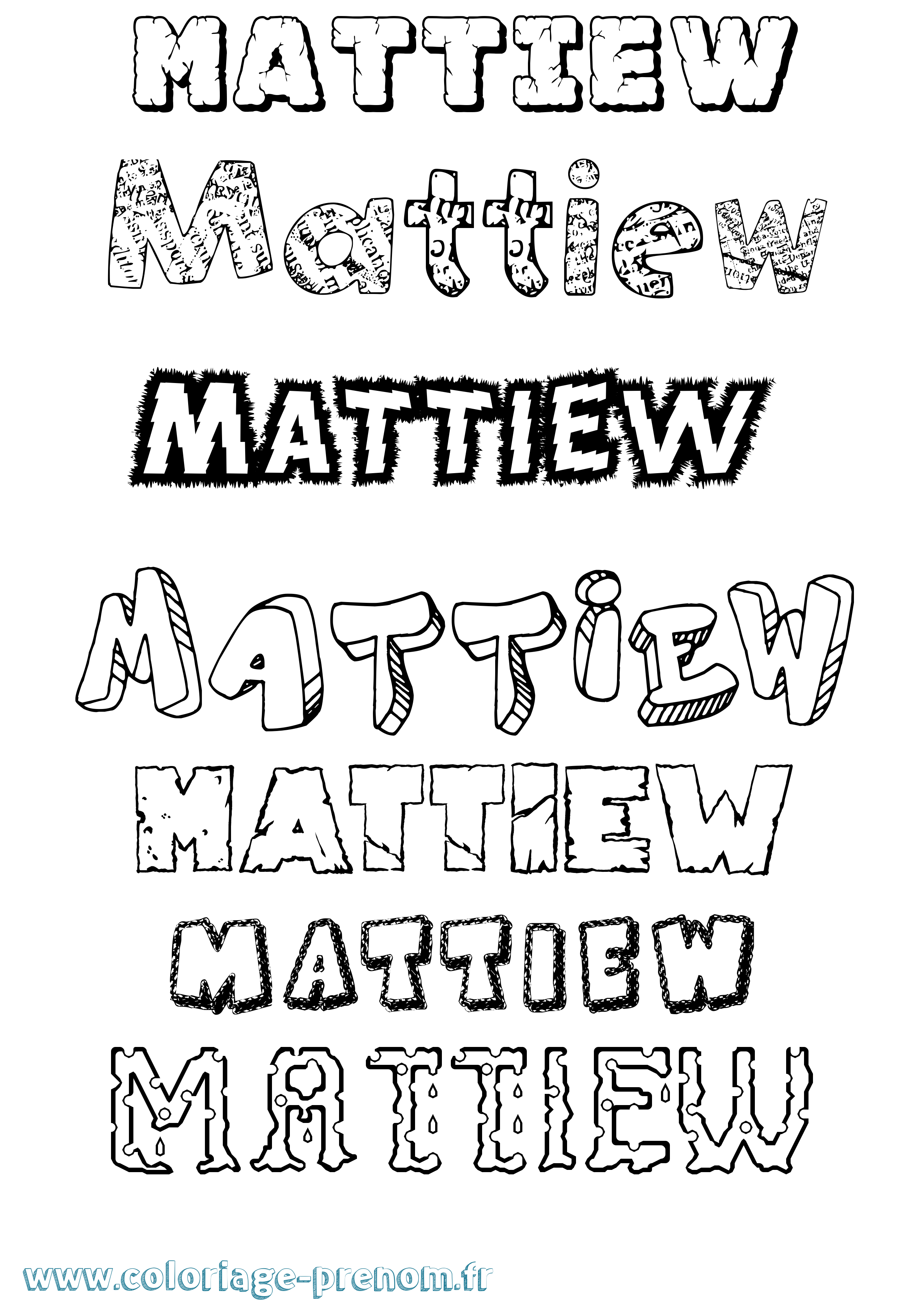 Coloriage prénom Mattiew Destructuré