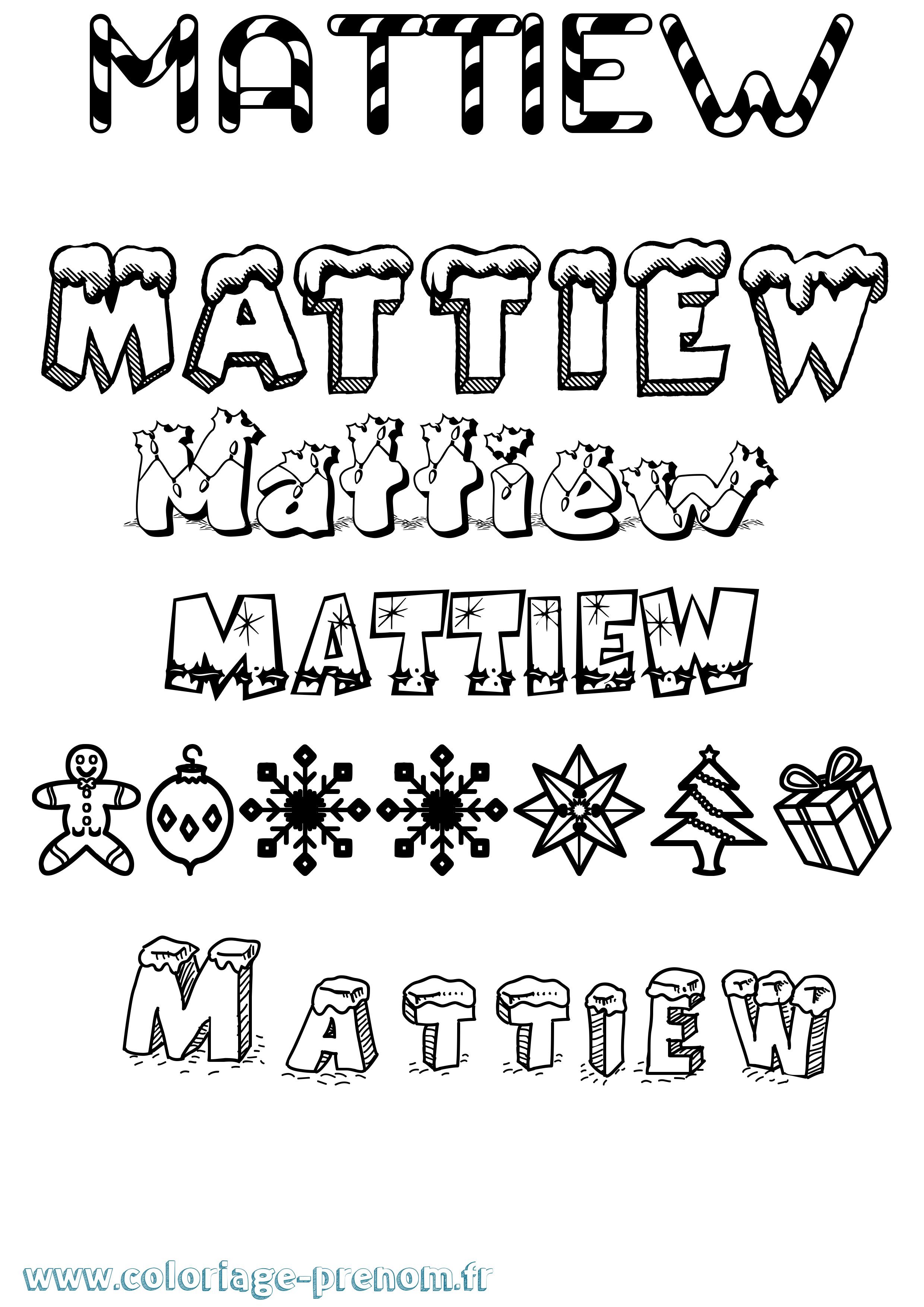 Coloriage prénom Mattiew Noël