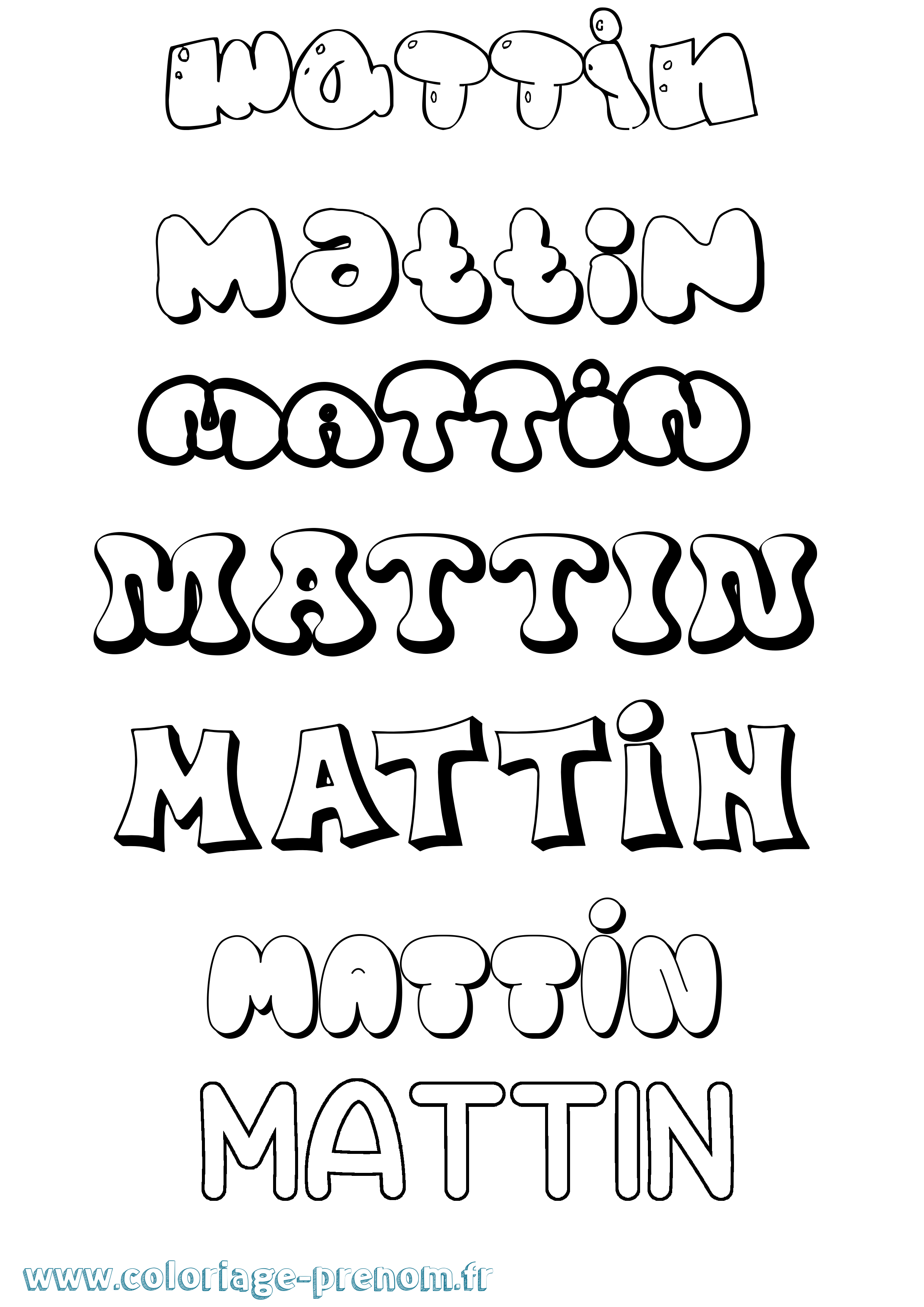 Coloriage prénom Mattin Bubble