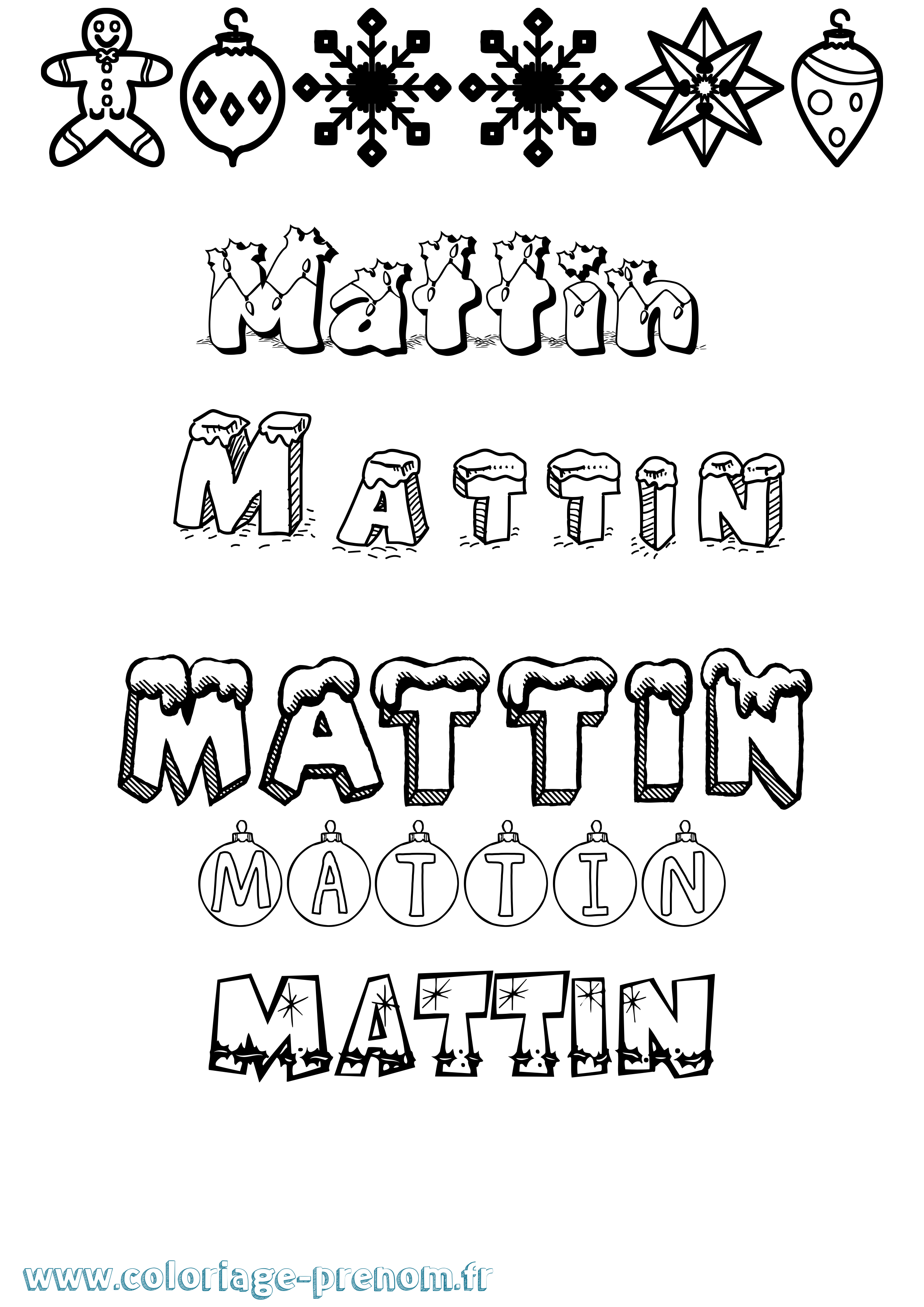 Coloriage prénom Mattin Noël