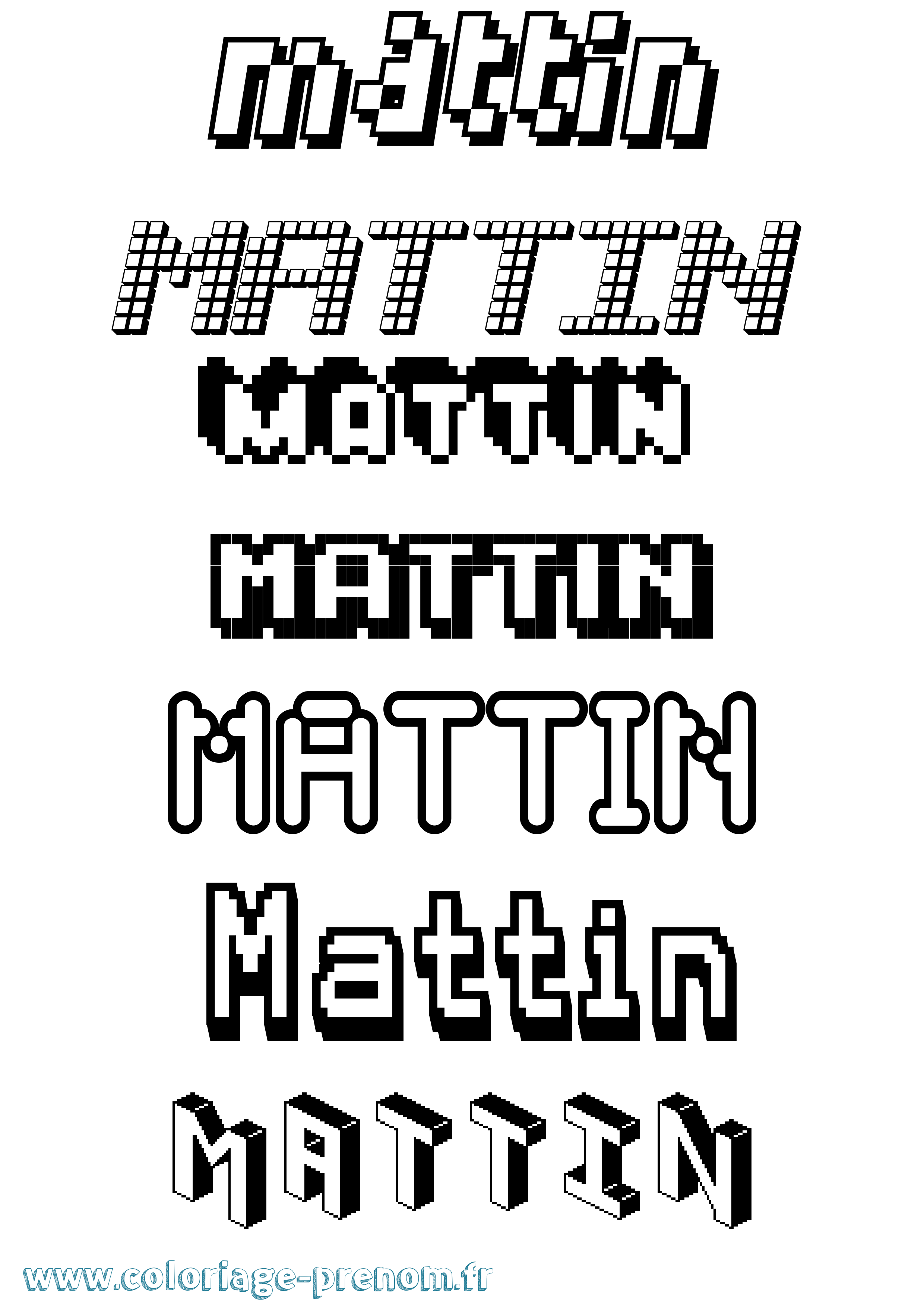 Coloriage prénom Mattin Pixel