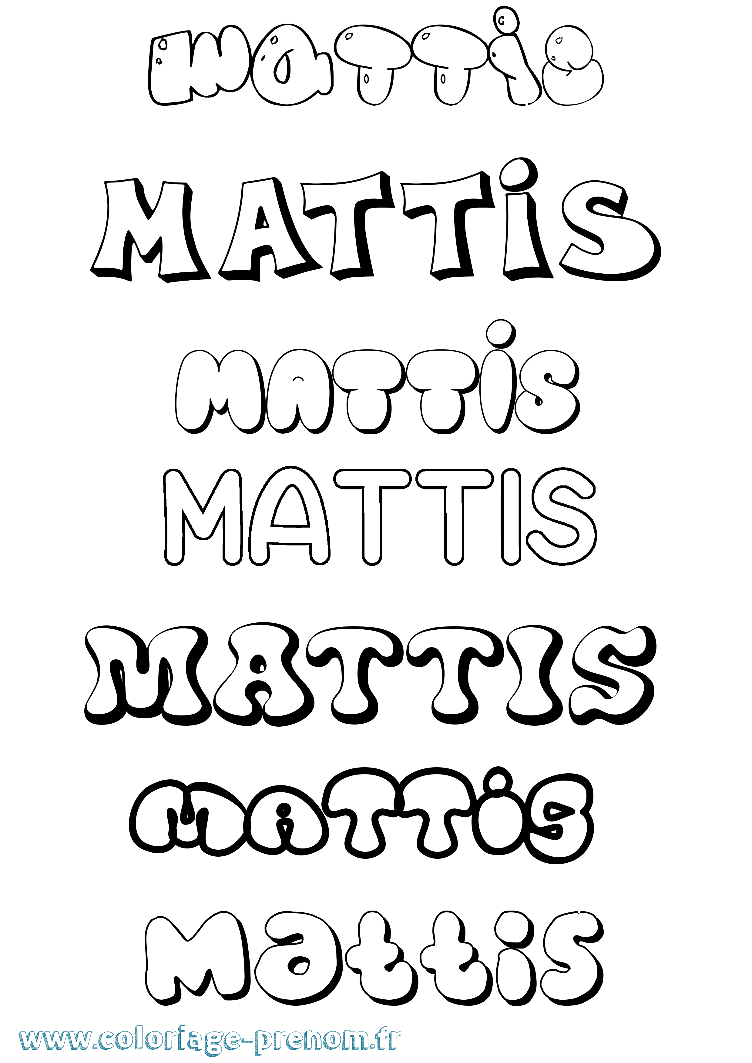 Coloriage prénom Mattis Bubble