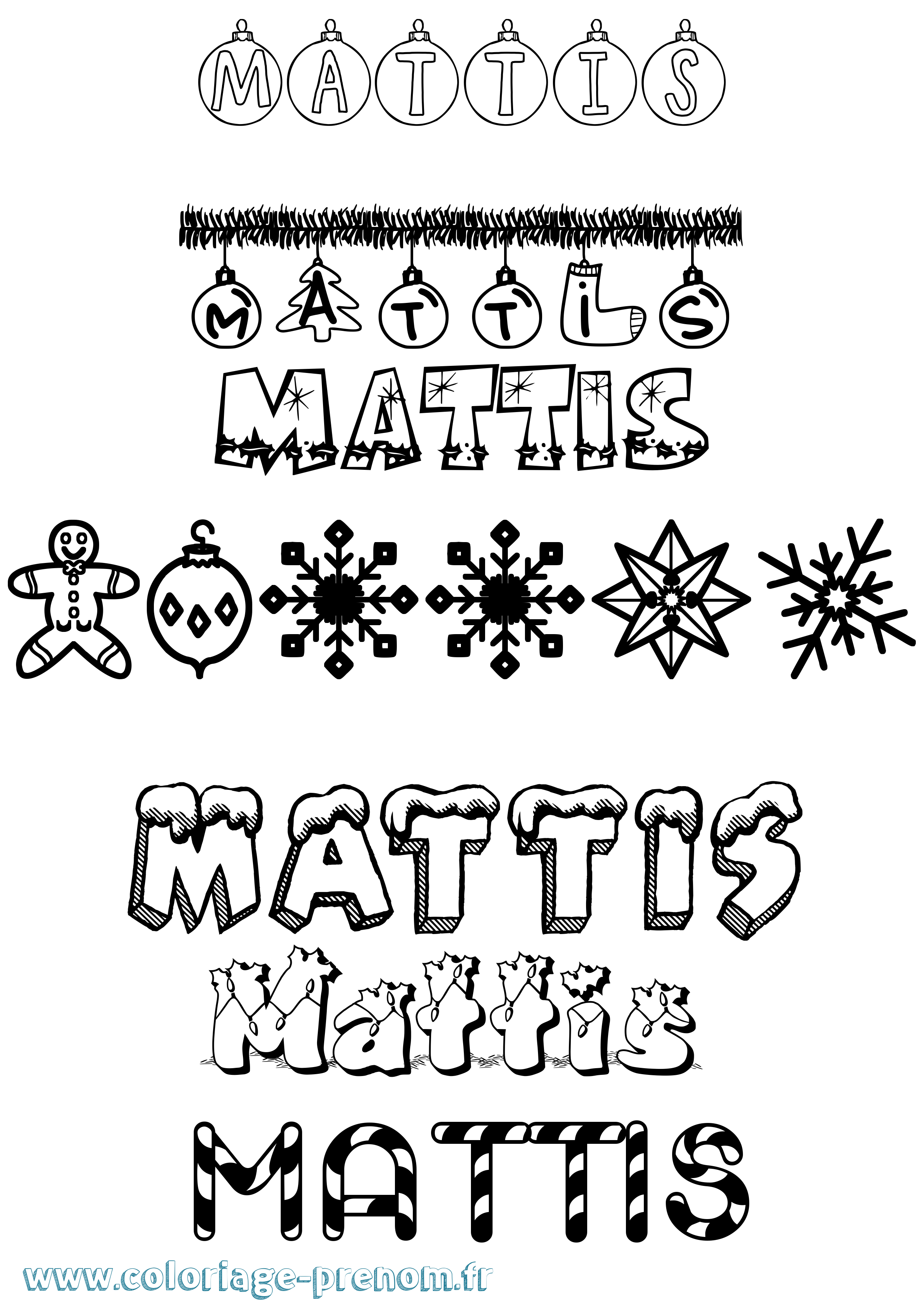 Coloriage Mattis Noël Coloriage prénom Mattis Noël