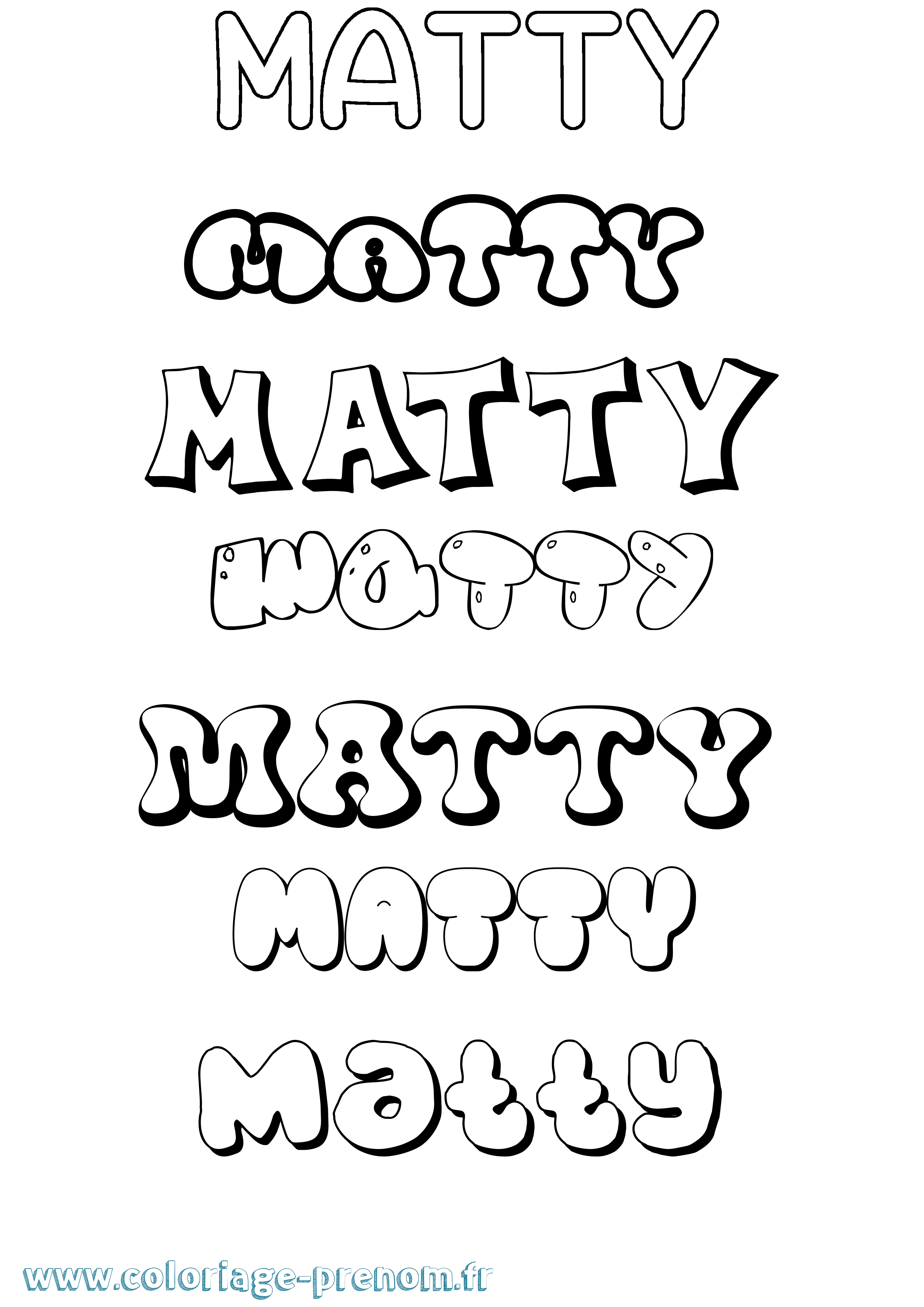 Coloriage prénom Matty Bubble