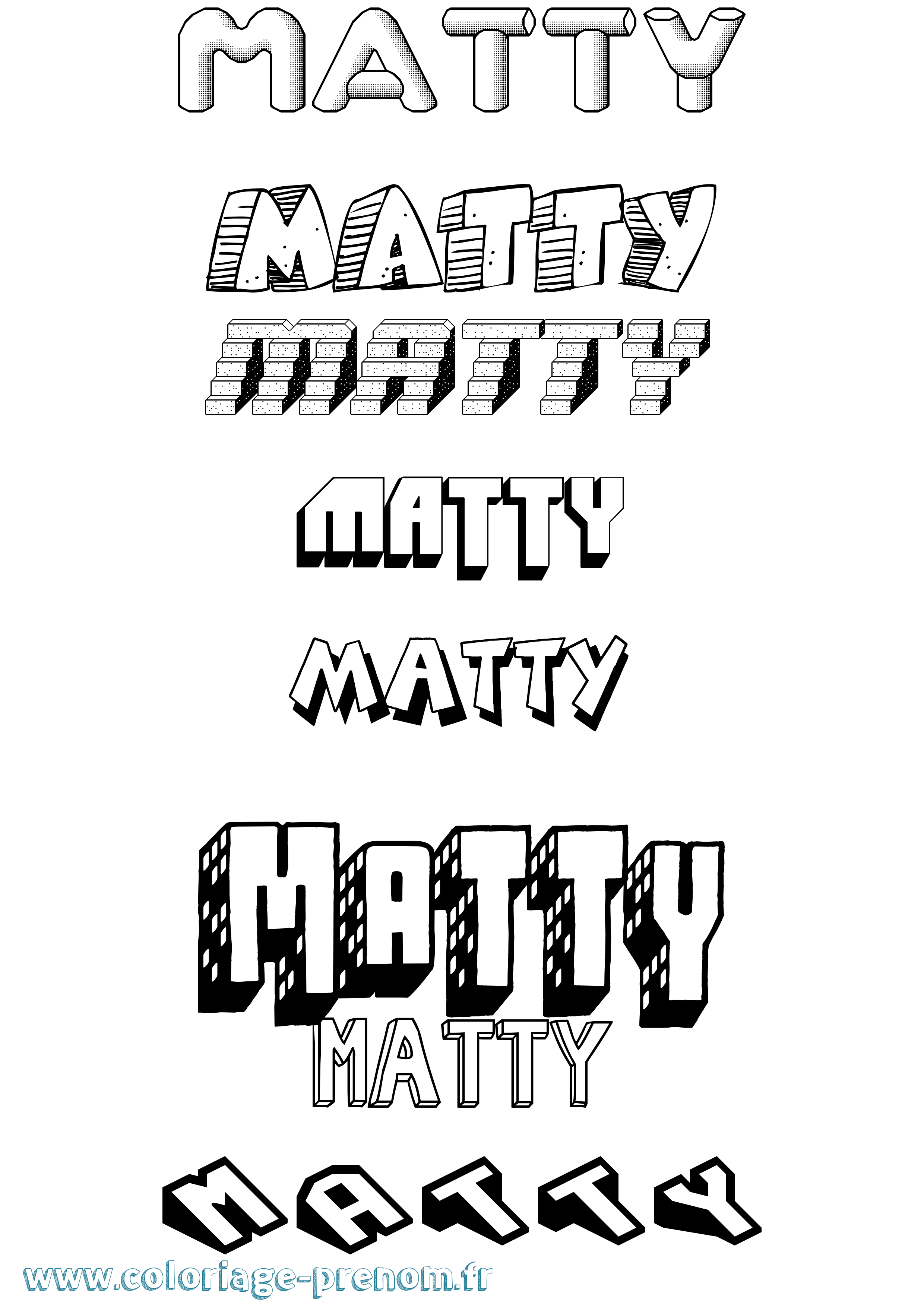 Coloriage prénom Matty Effet 3D