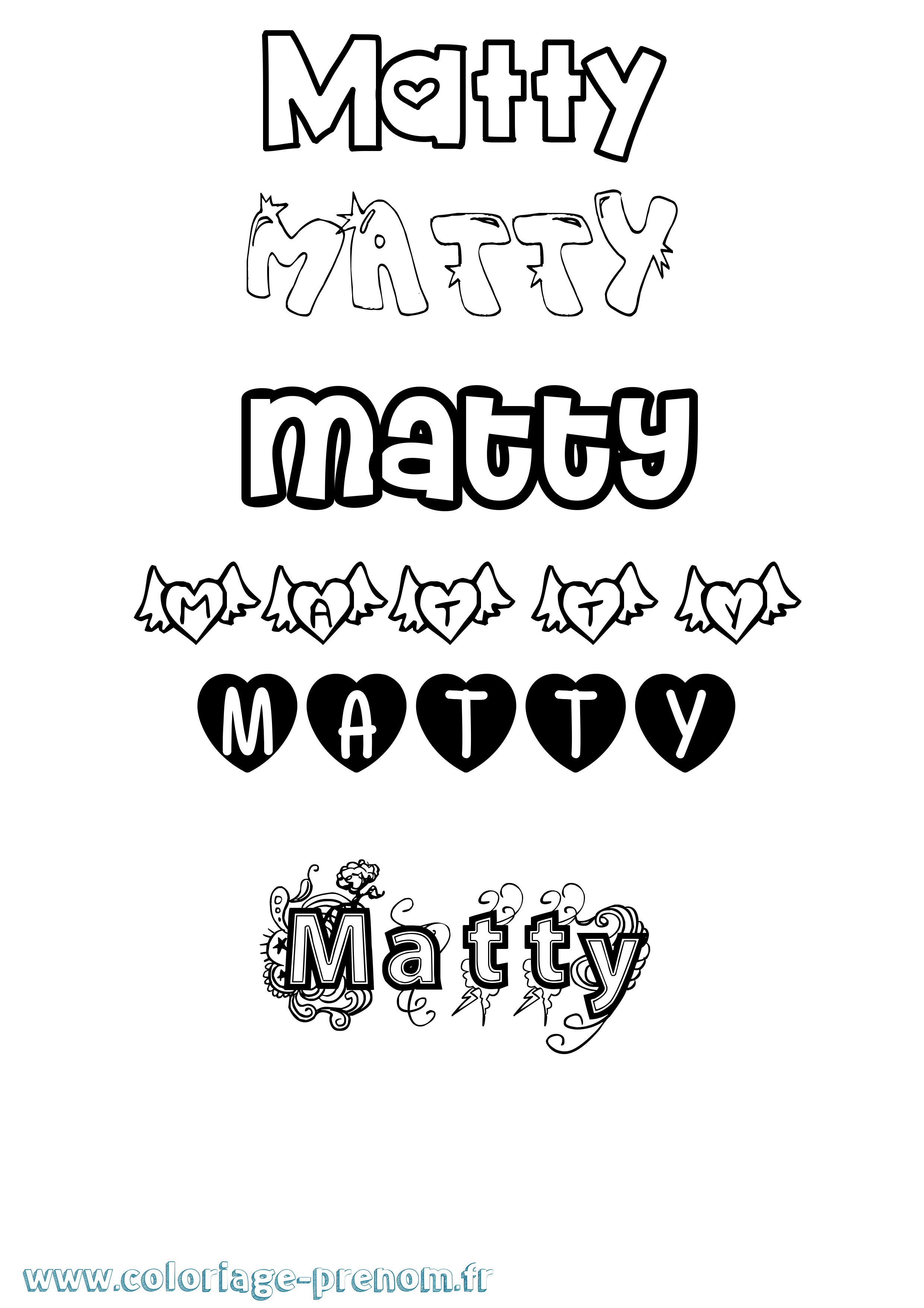 Coloriage prénom Matty Girly