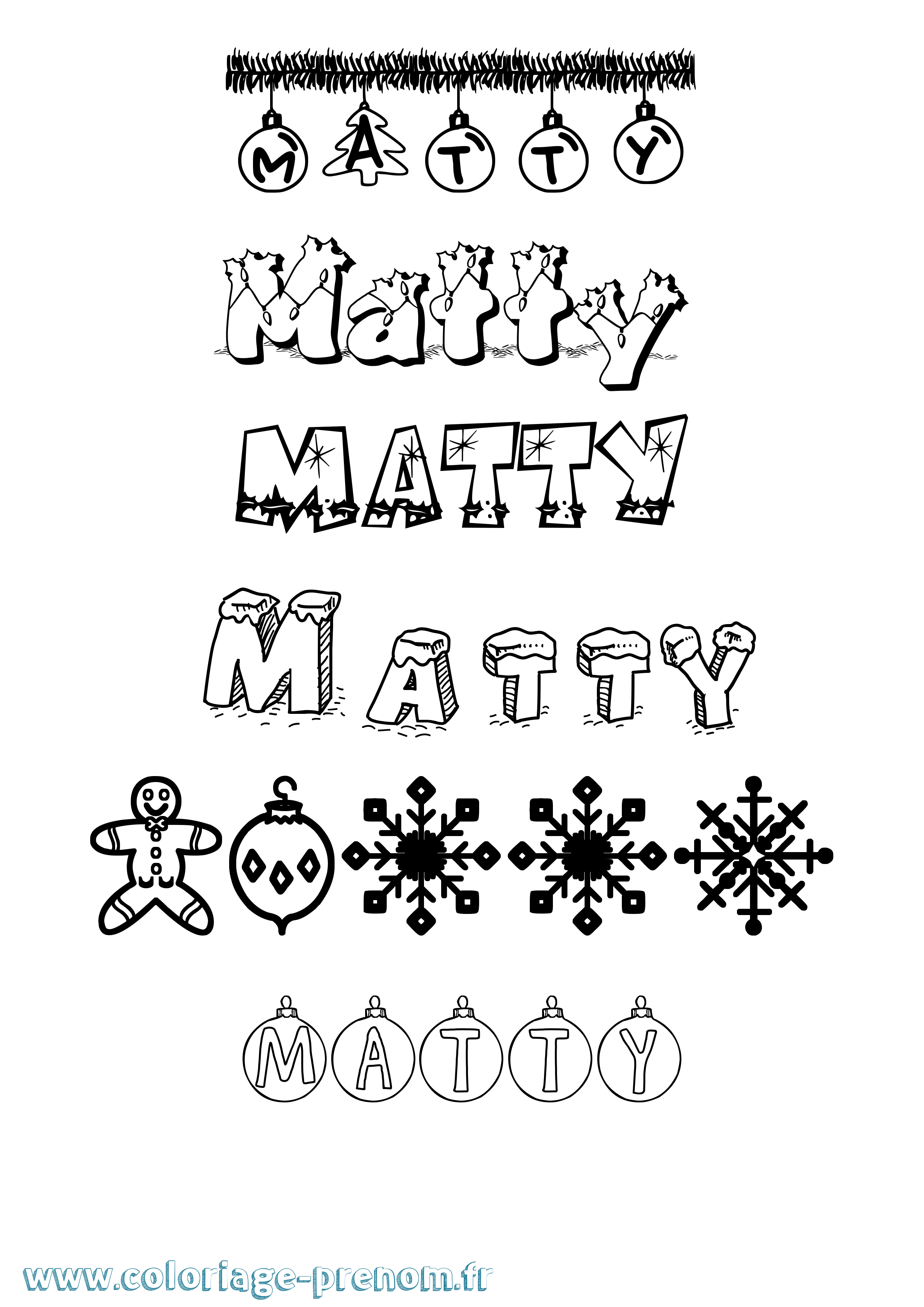 Coloriage prénom Matty Noël