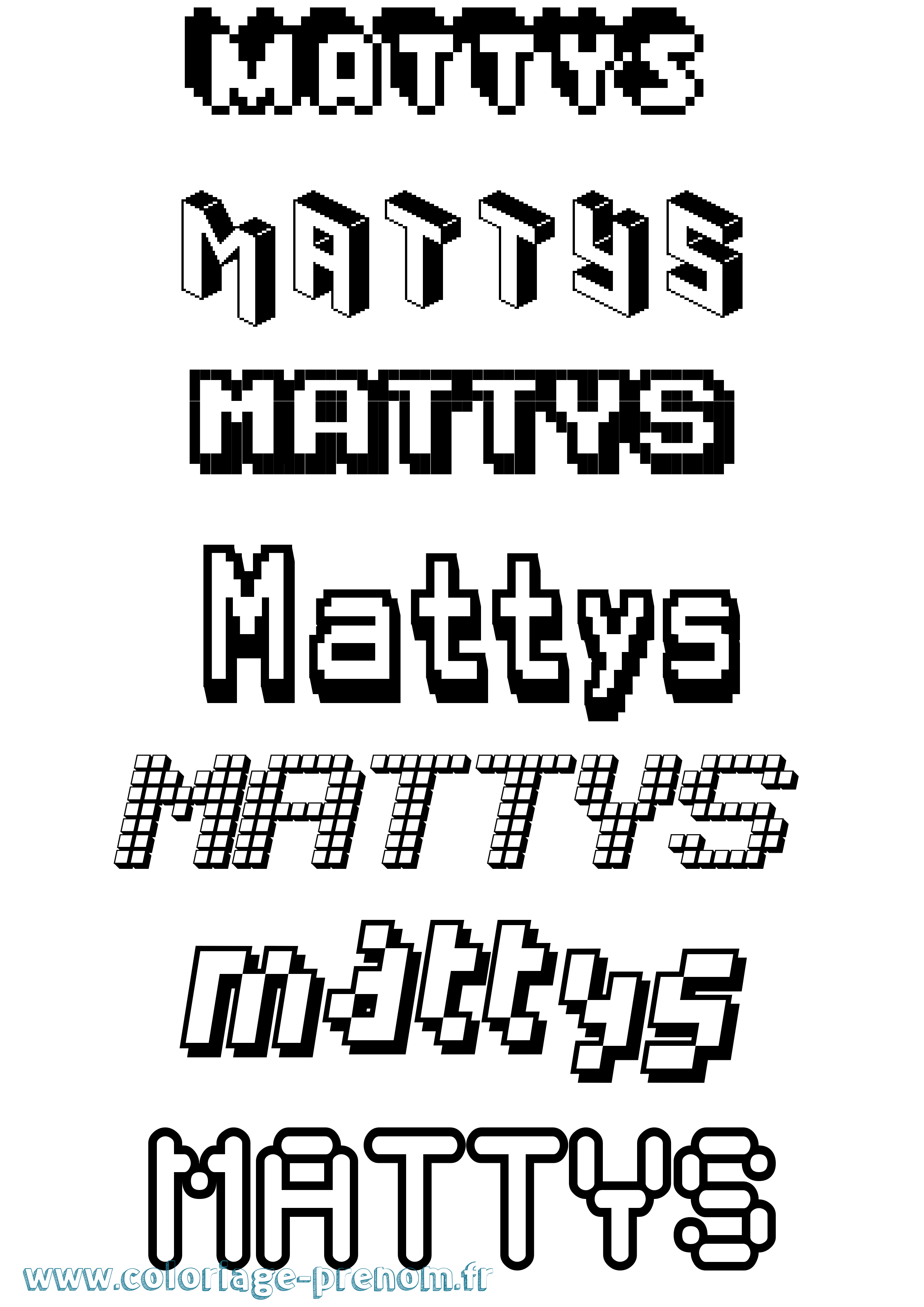 Coloriage prénom Mattys Pixel