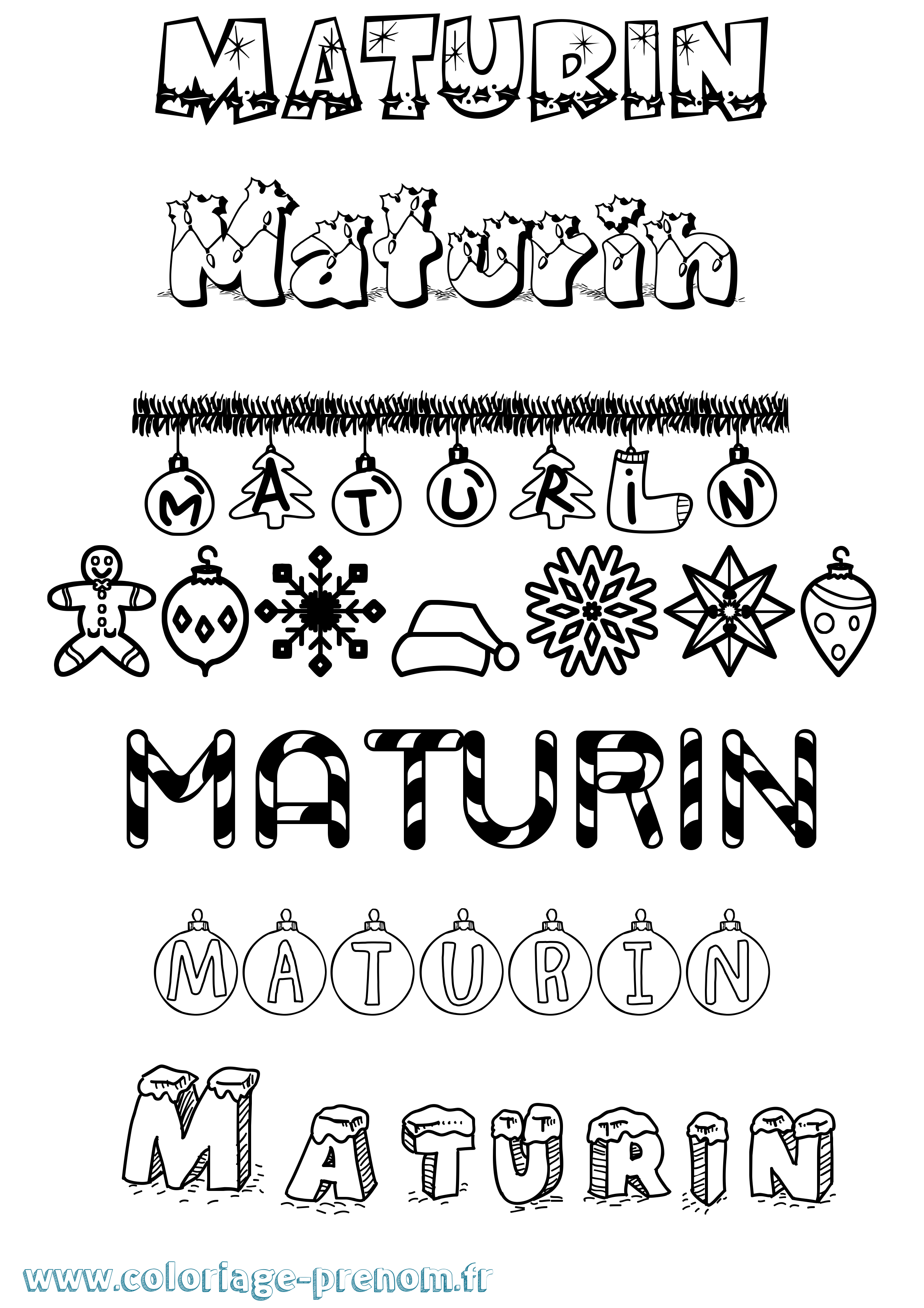 Coloriage prénom Maturin Noël